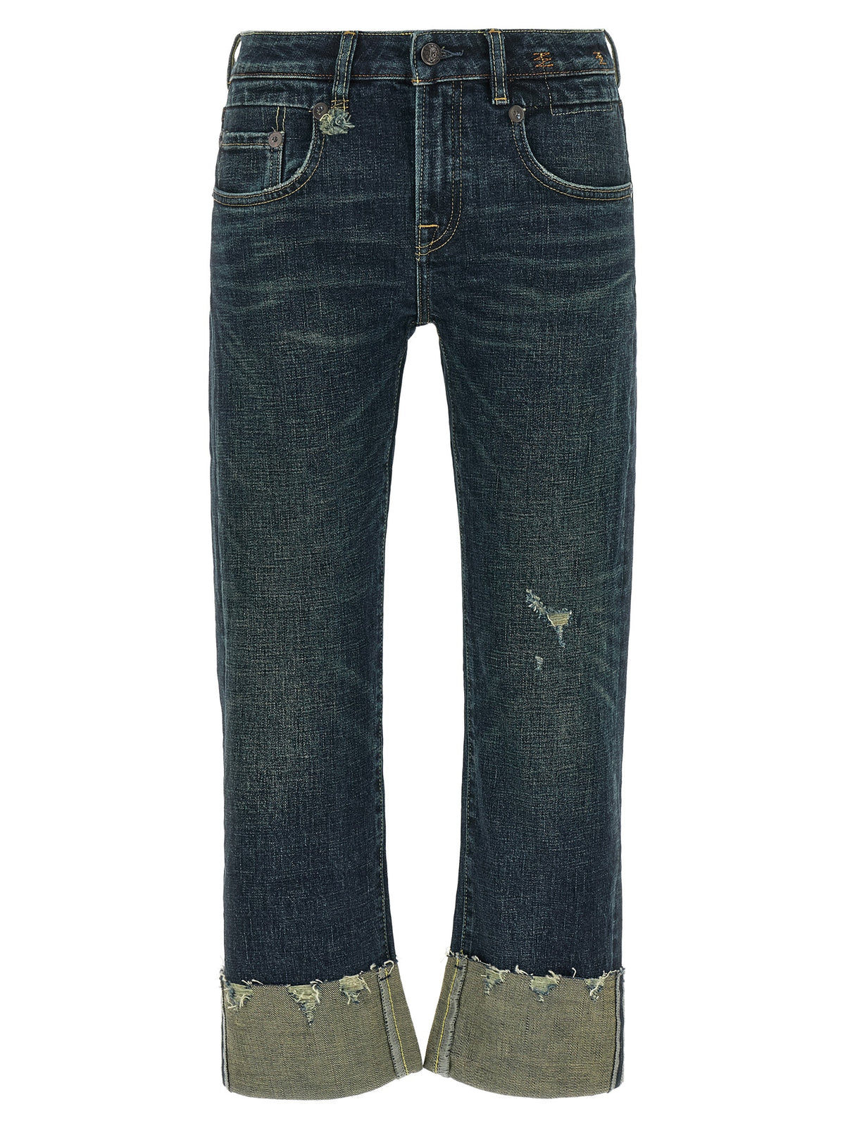 Blue Cotton Straight-Leg Jeans