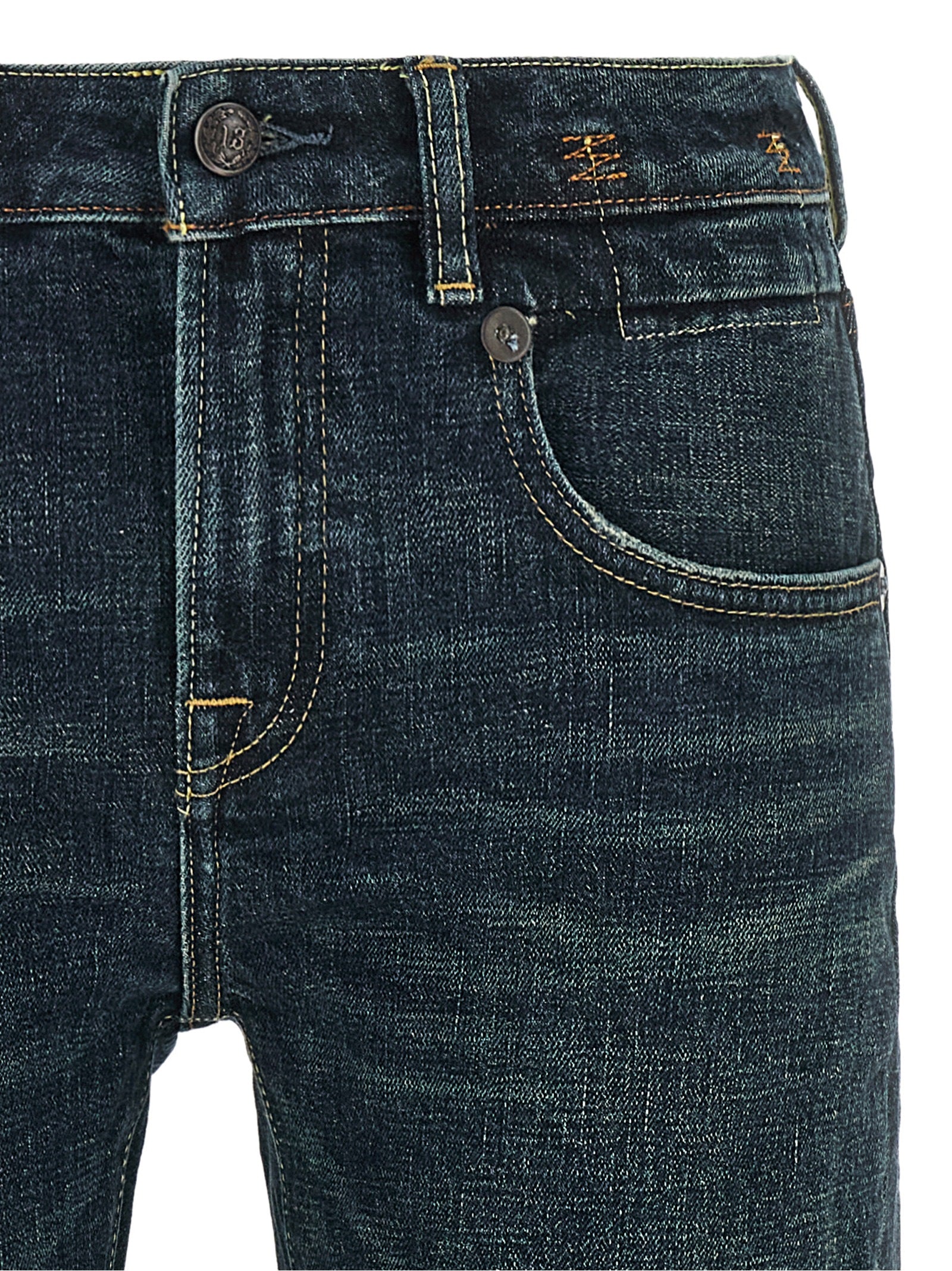 Blue Cotton Straight-Leg Jeans