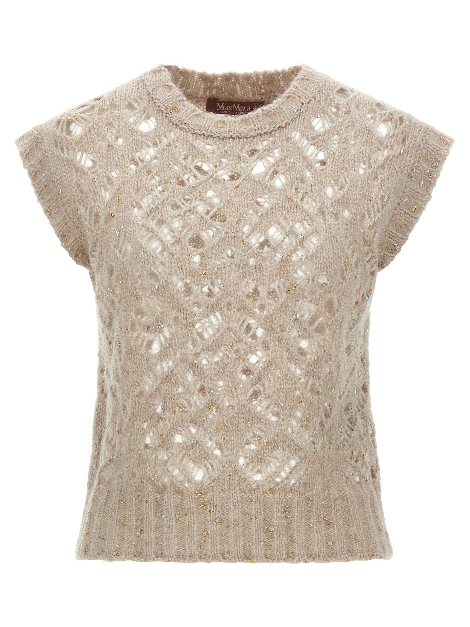 Beige Alpaca Leather Sleeveless Jacket