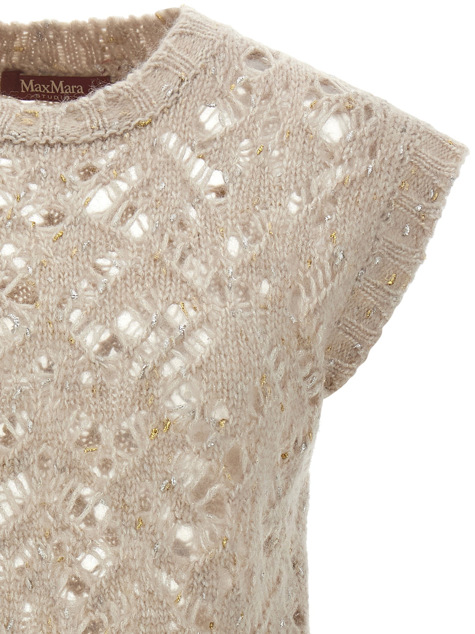 Beige Alpaca Leather Sleeveless Jacket