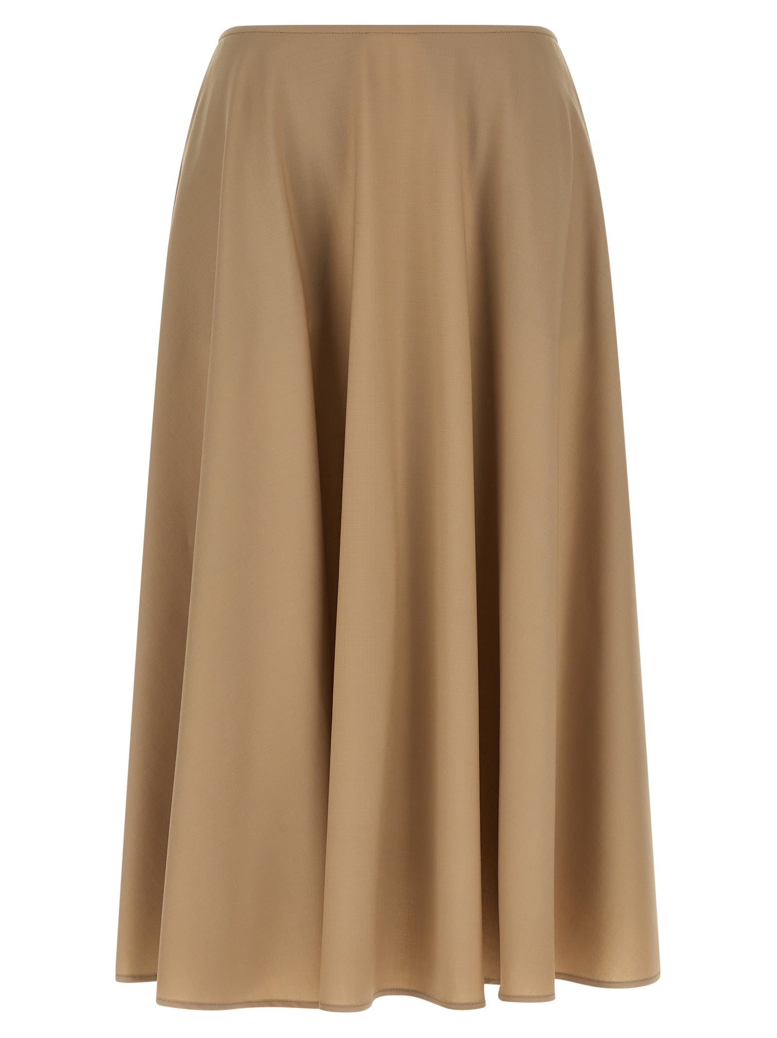 Beige Virgin Wool Midi Skirt