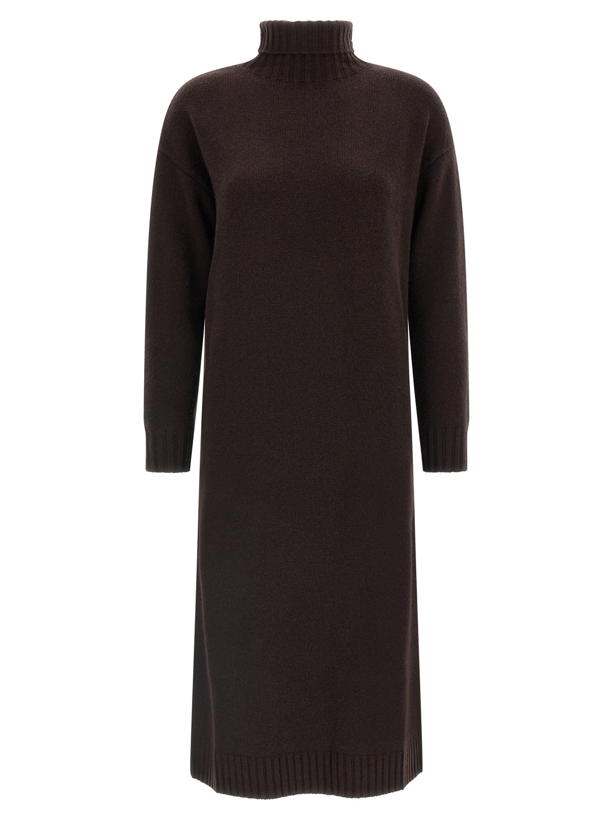 Brown Wool Midi Dress