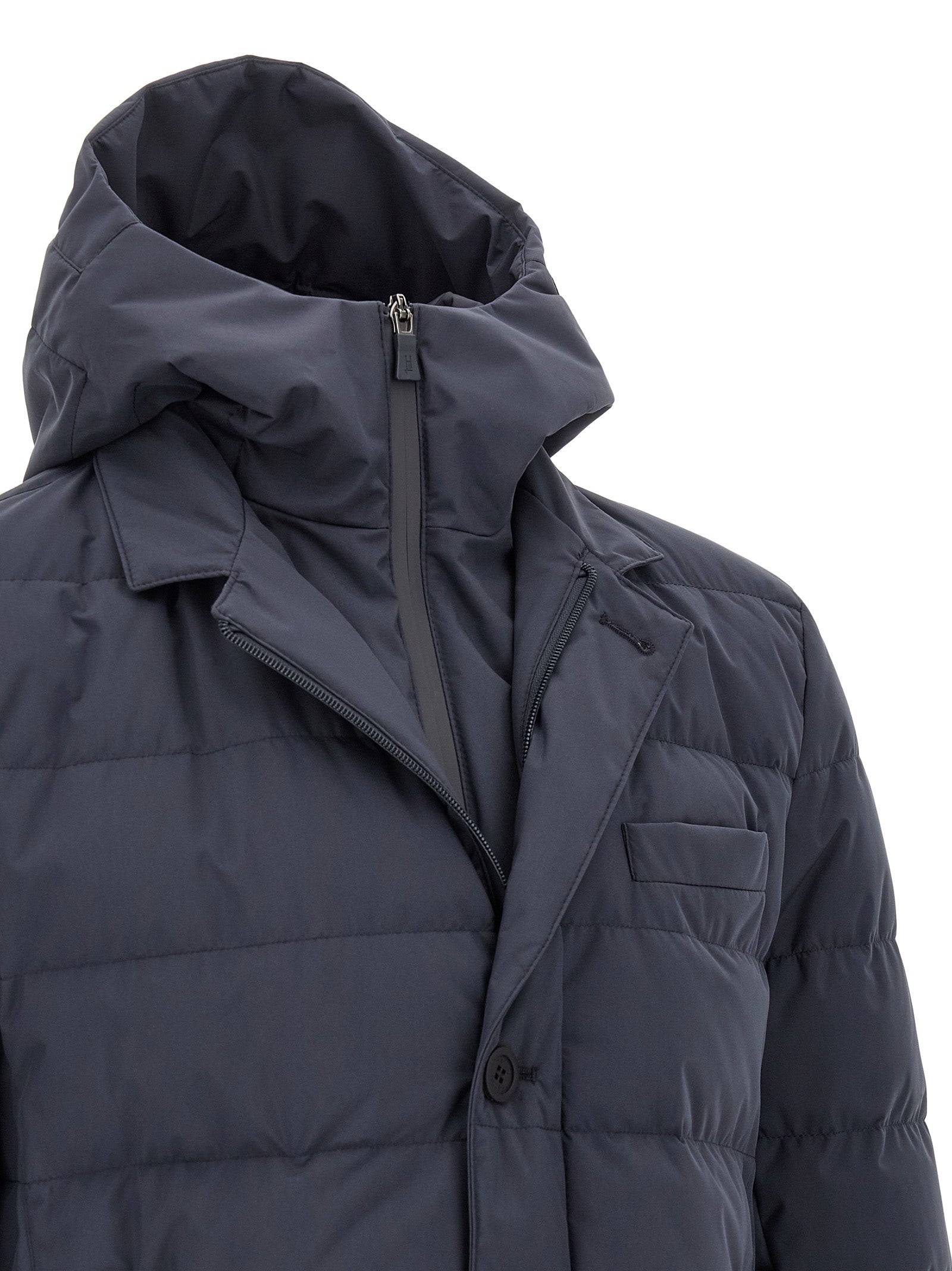 Blue Polyester Full-Length Jacket