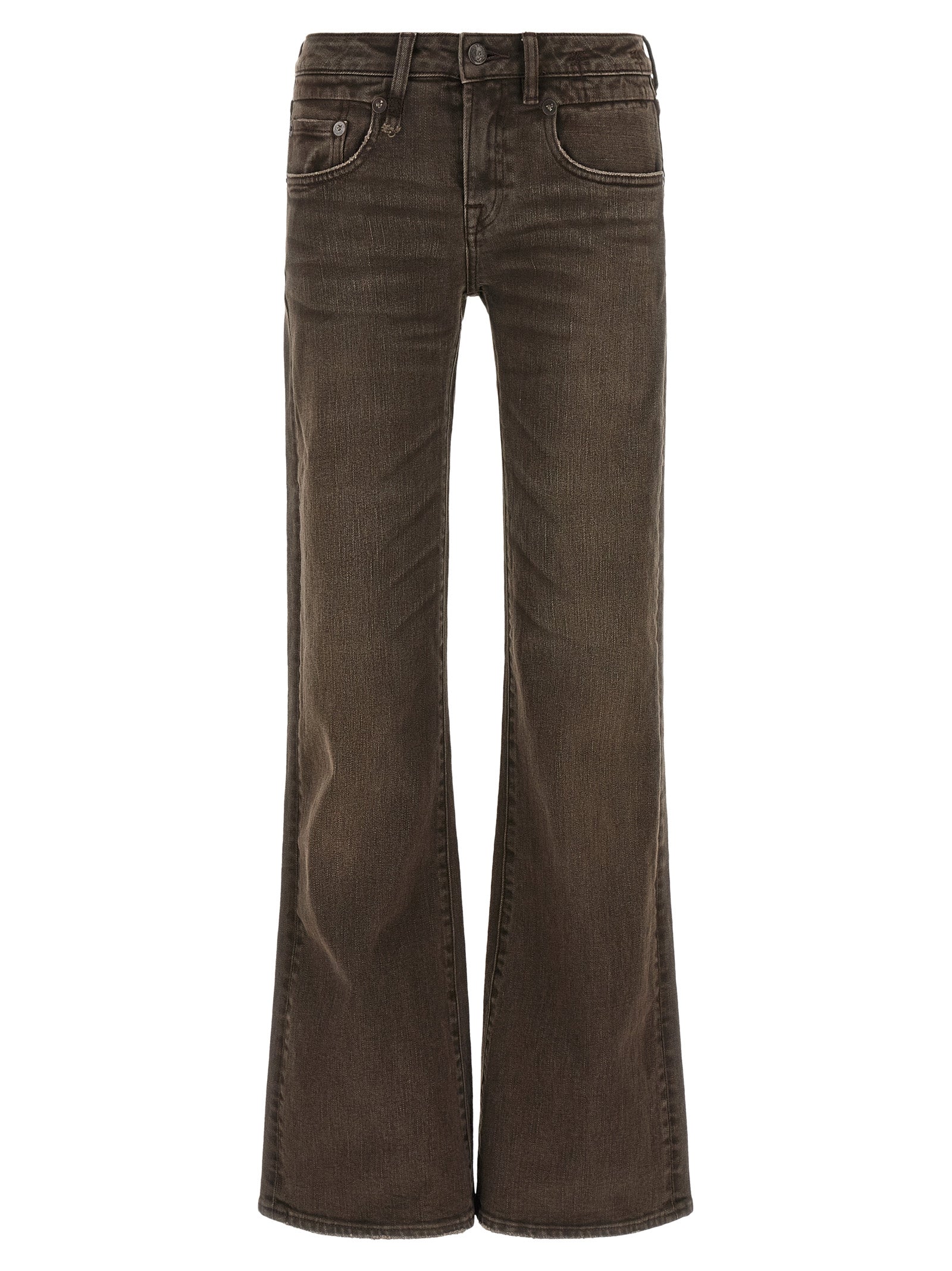 Brown Cotton Flared Jeans