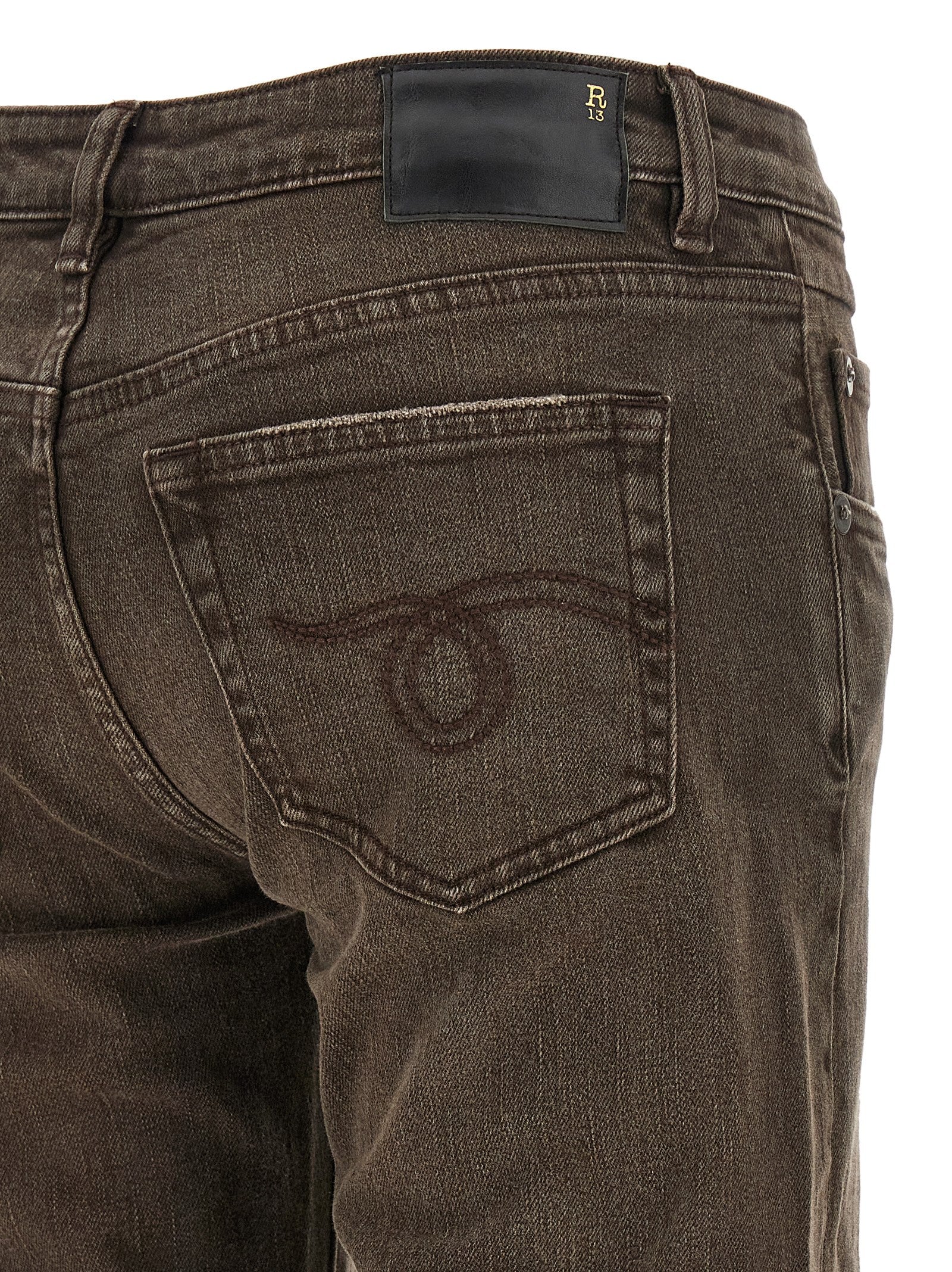 Brown Cotton Flared Jeans