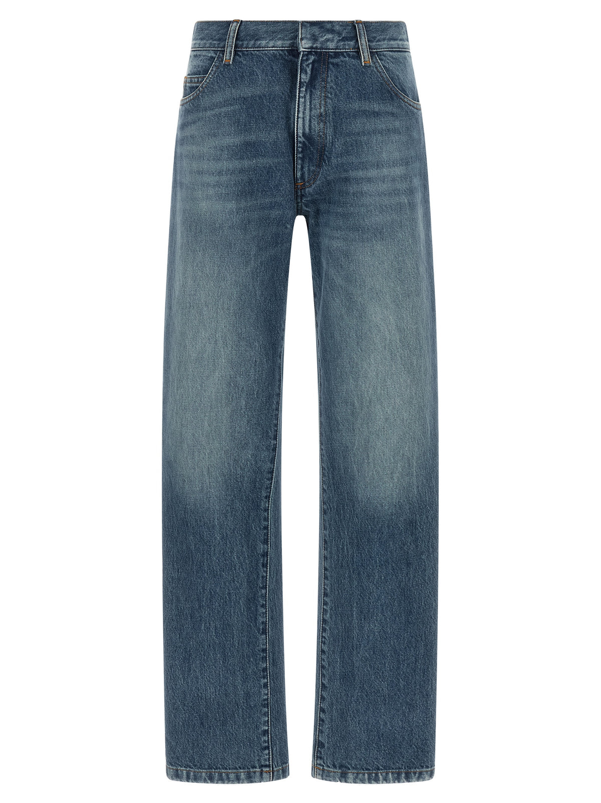 Blue Cotton Straight-Leg Jeans