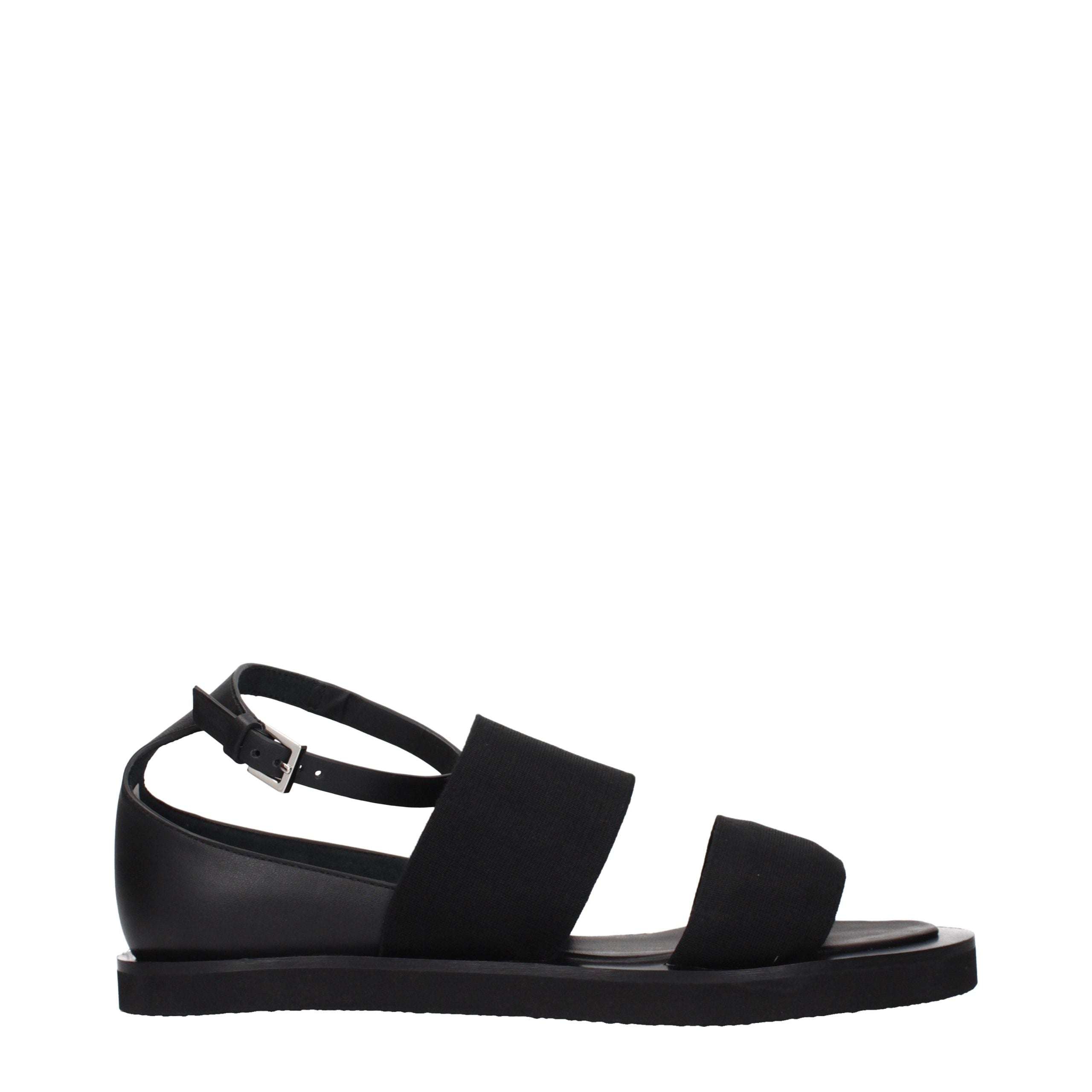Black Fabric Flat Sandals