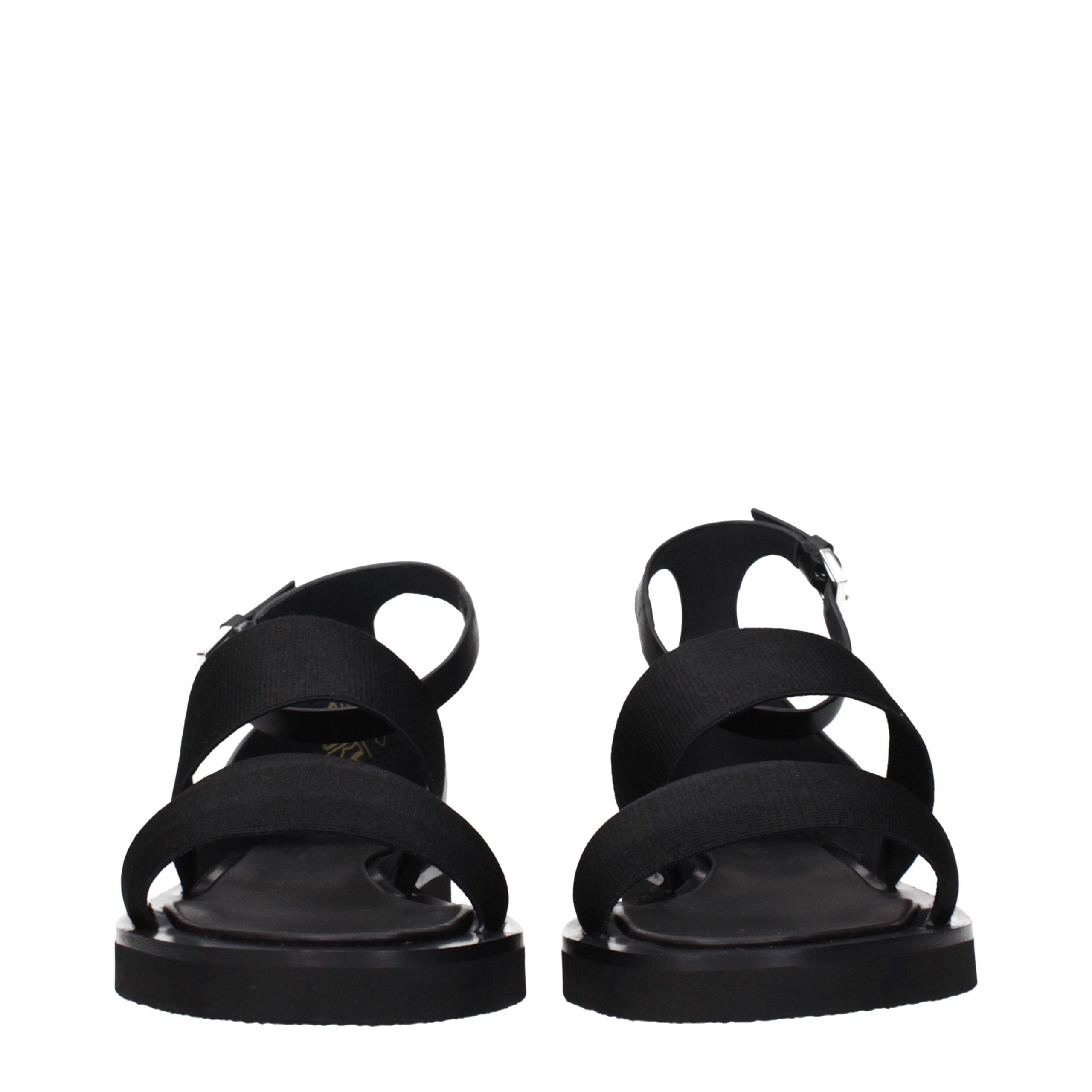 Black Fabric Flat Sandals