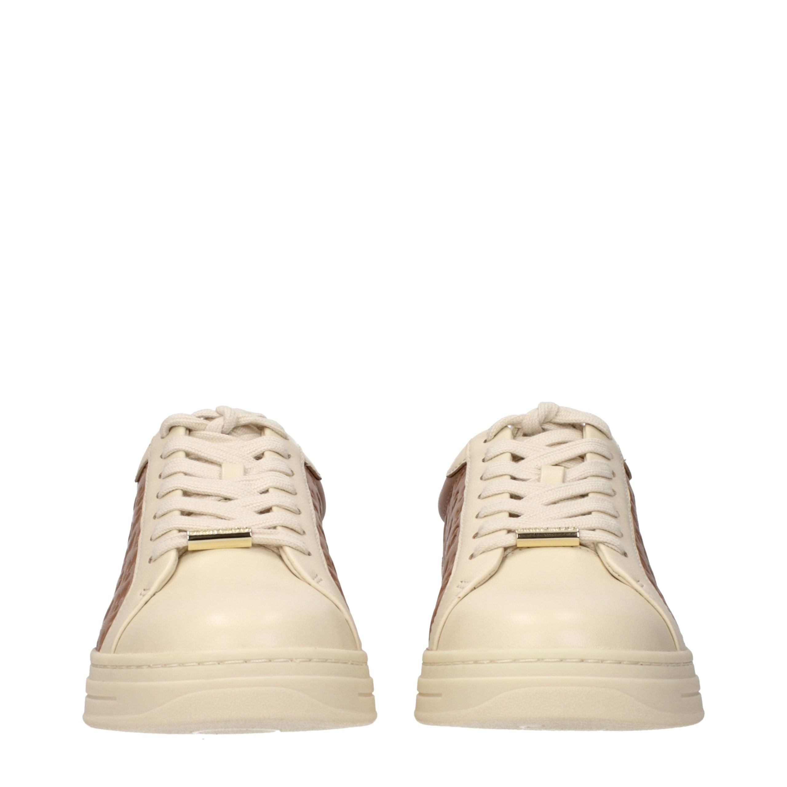 Beige Leather Low Top Sneakers