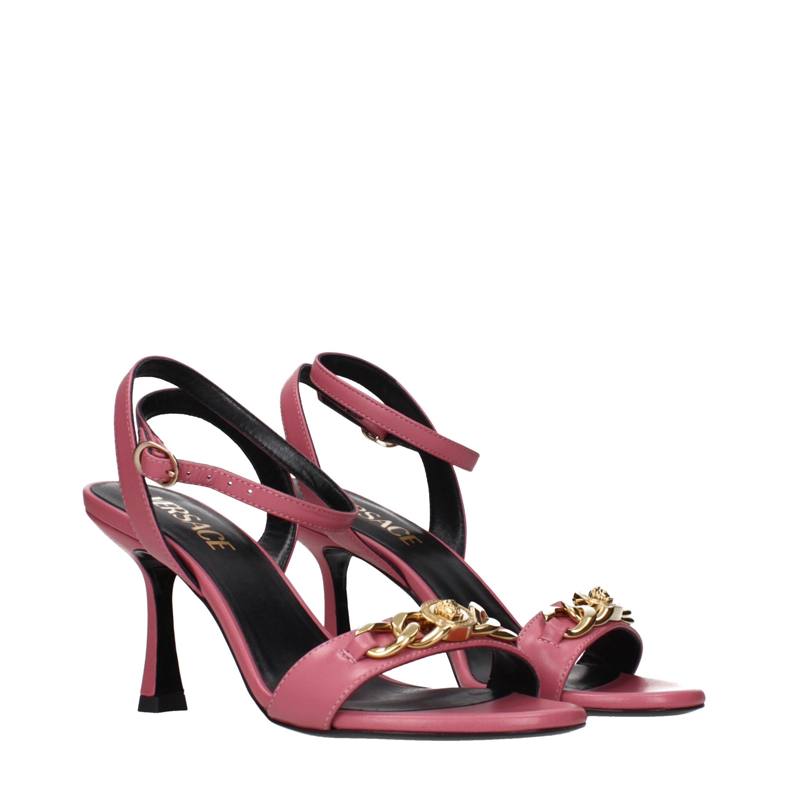 Pink Leather Stiletto Heel Sandals