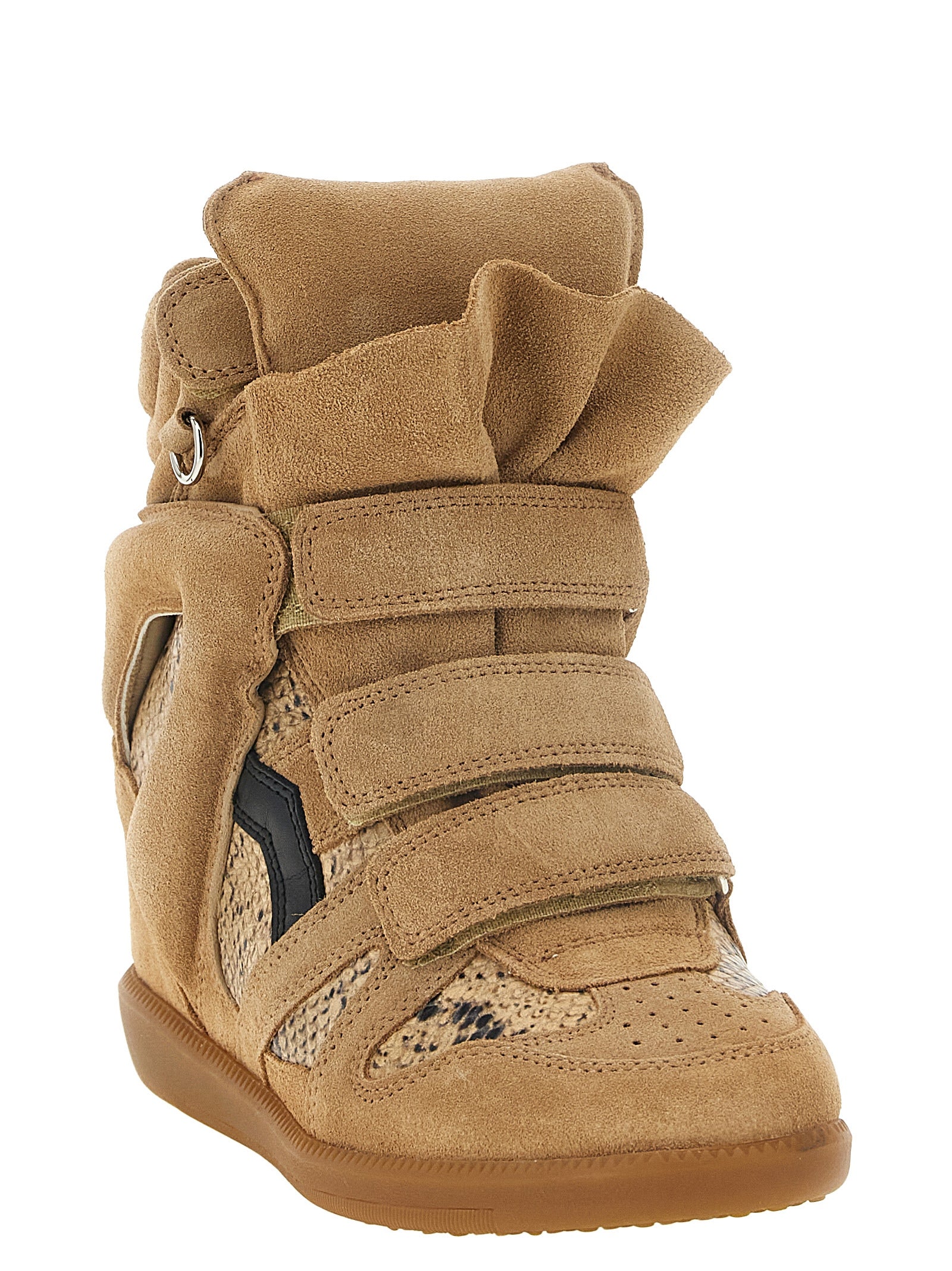 Beige Cowhide Wedge Sandals
