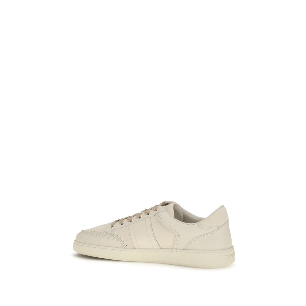 Beige Nubuc Leather Low Top Sneakers