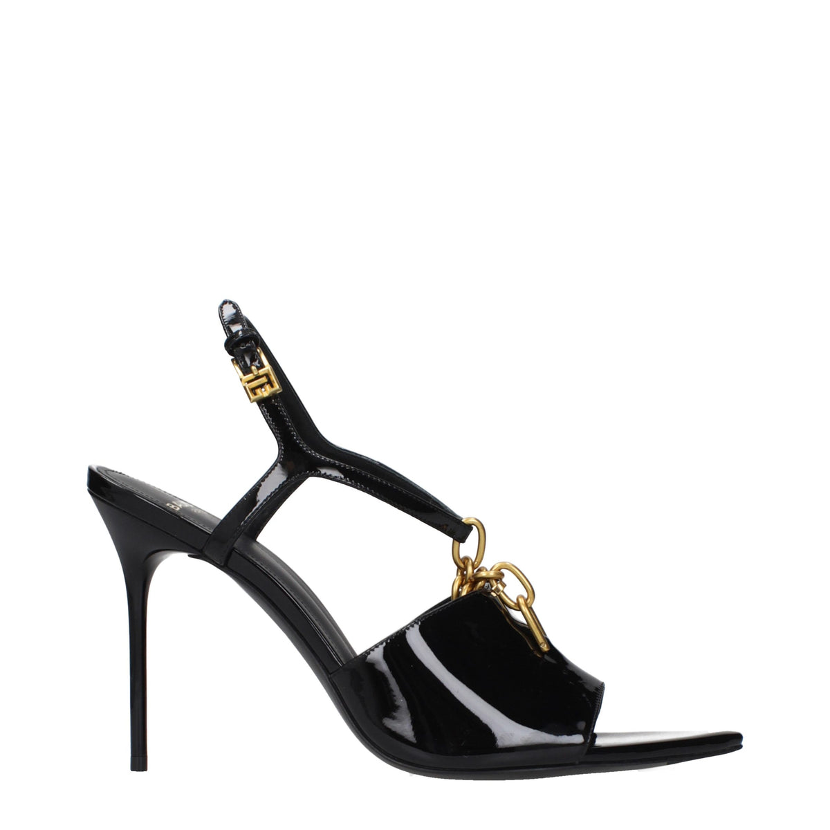 Black Leather Stiletto Heel Sandals
