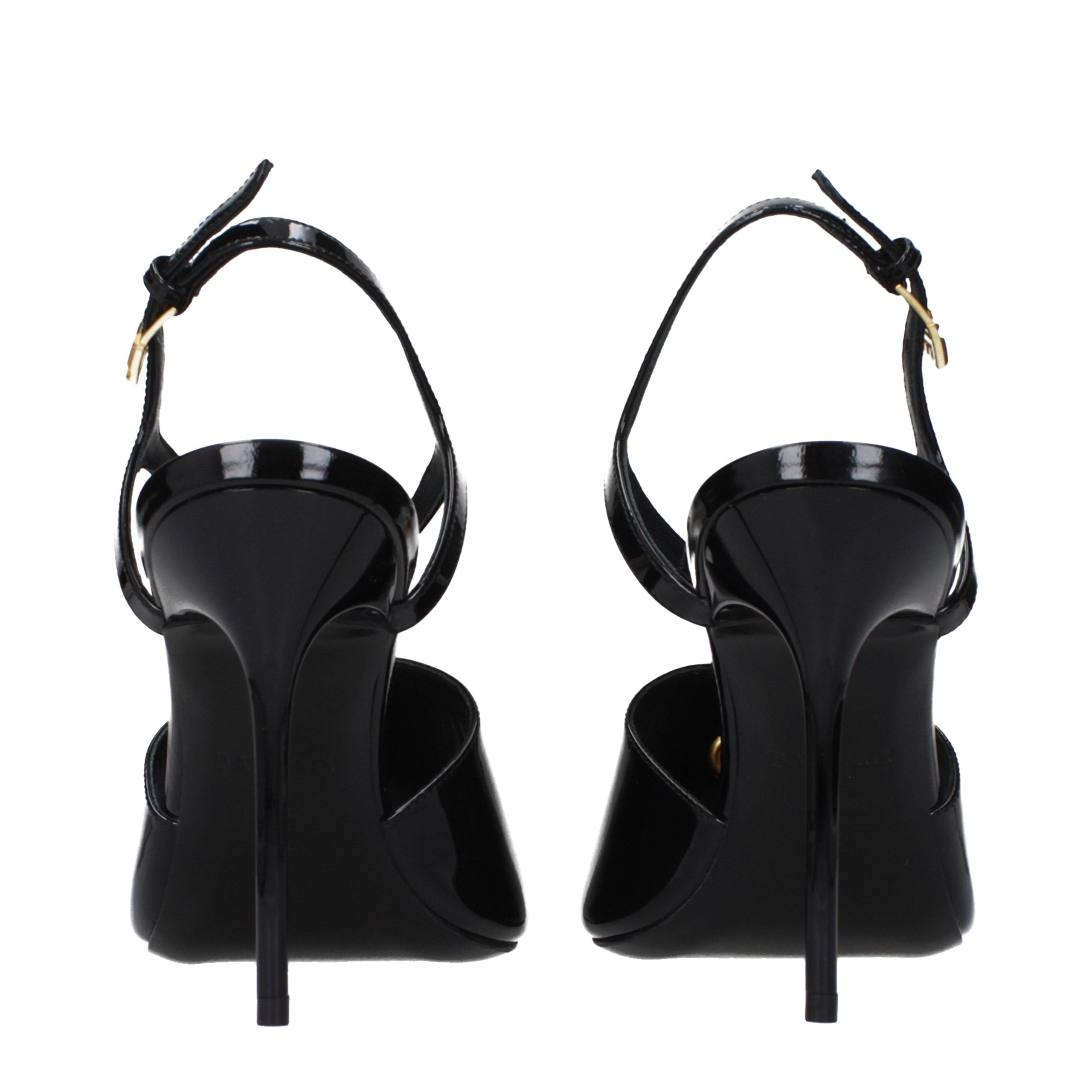 Black Leather Stiletto Heel Sandals