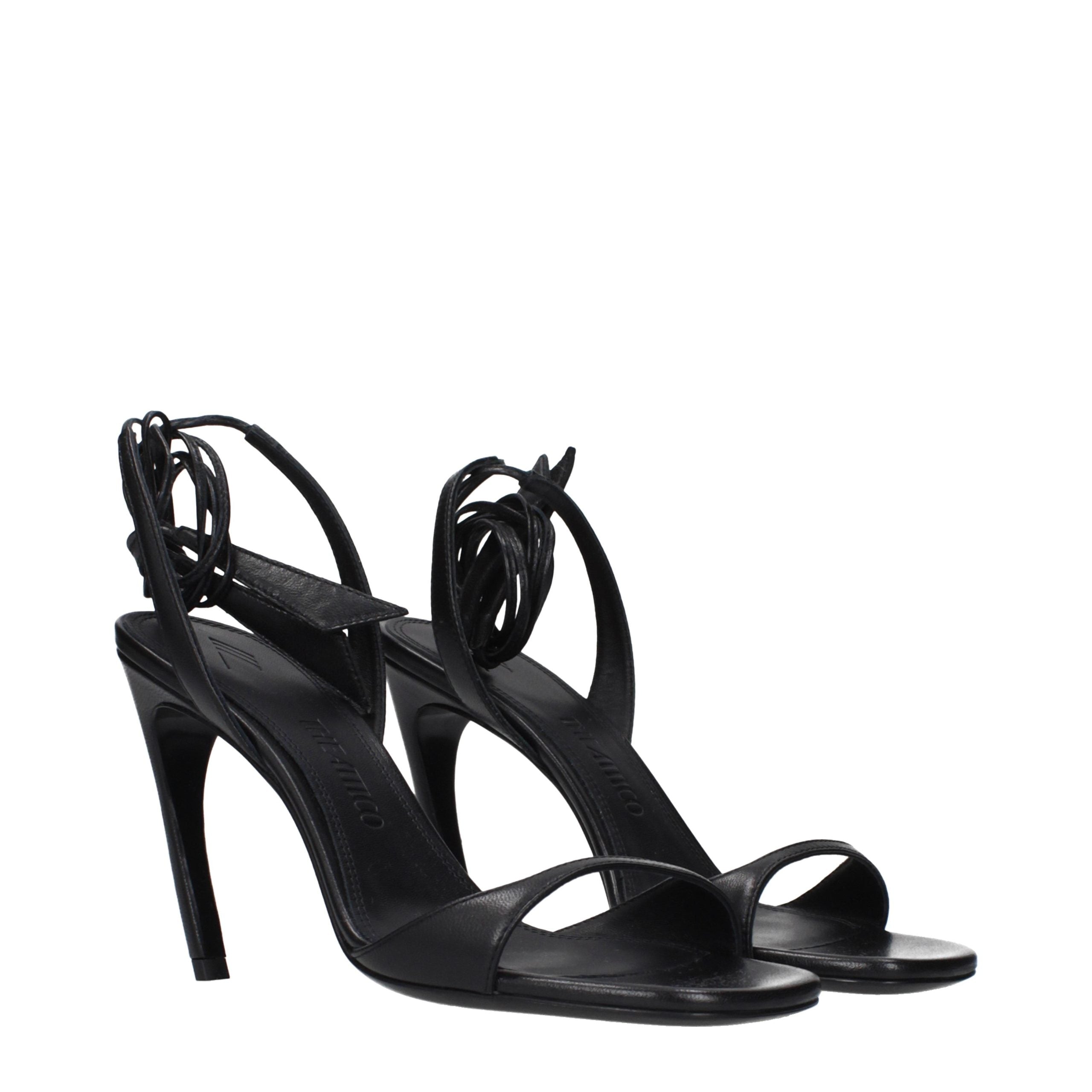 Black Leather Stiletto Heel Sandals