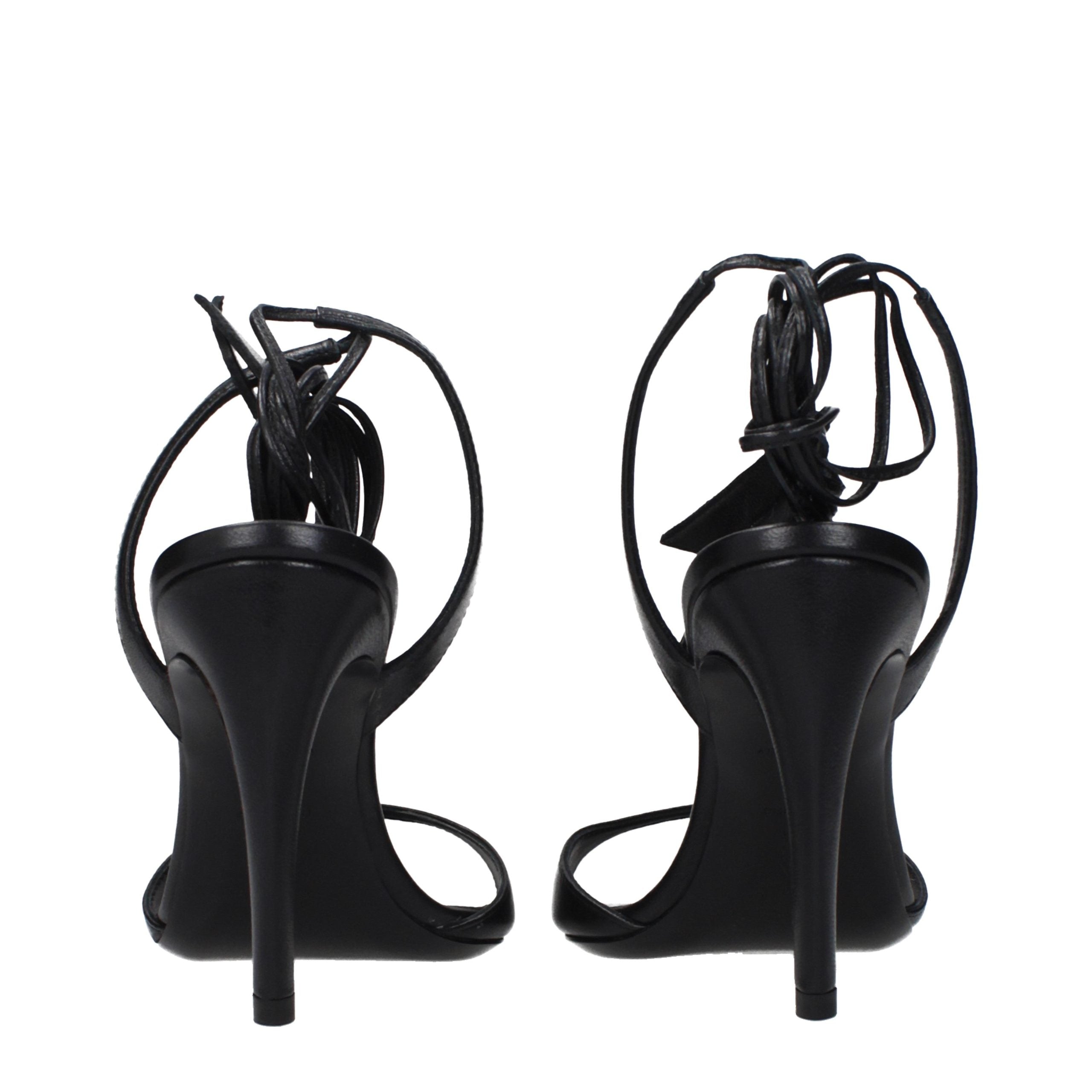 Black Leather Stiletto Heel Sandals