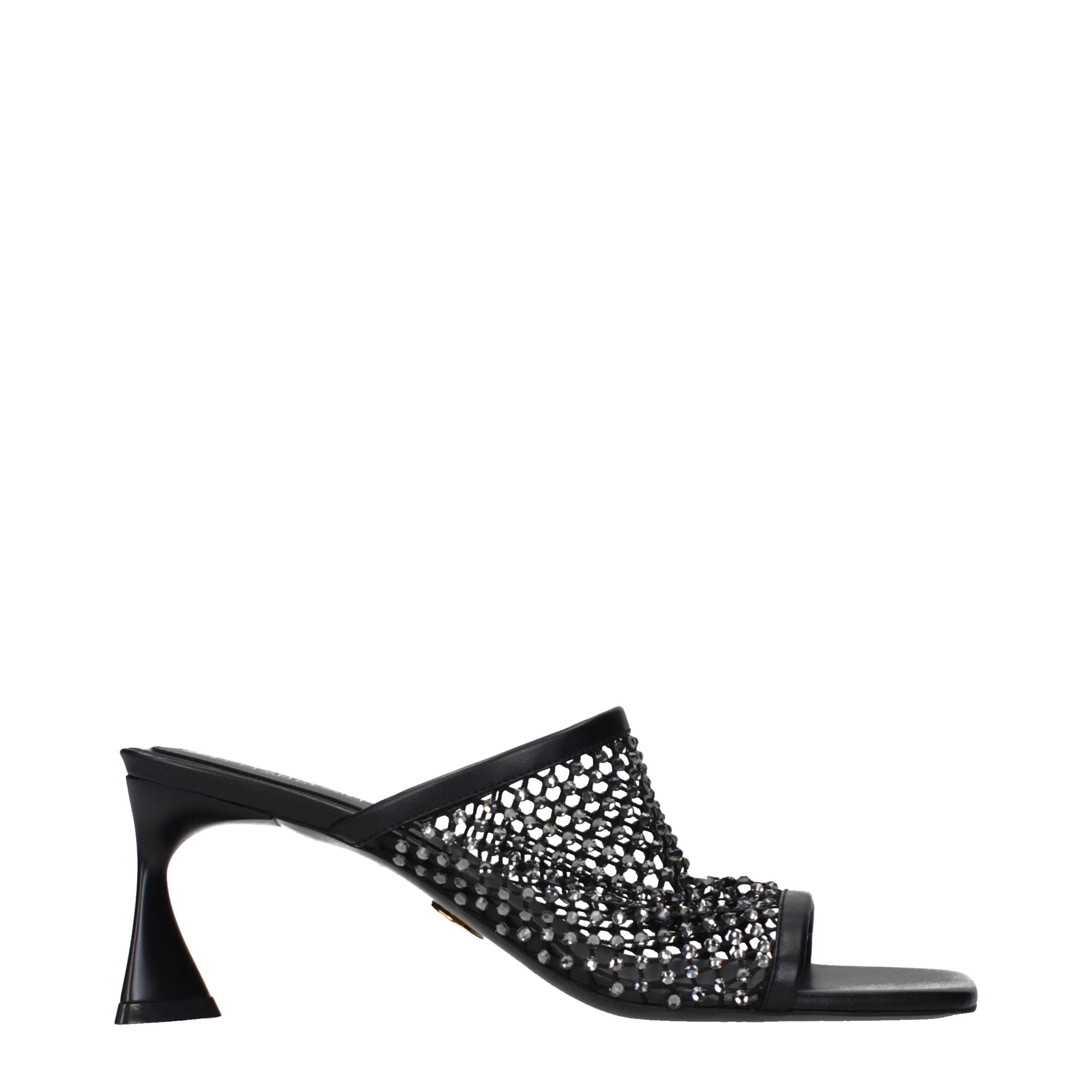 Black Leather Stiletto Heel Sandals