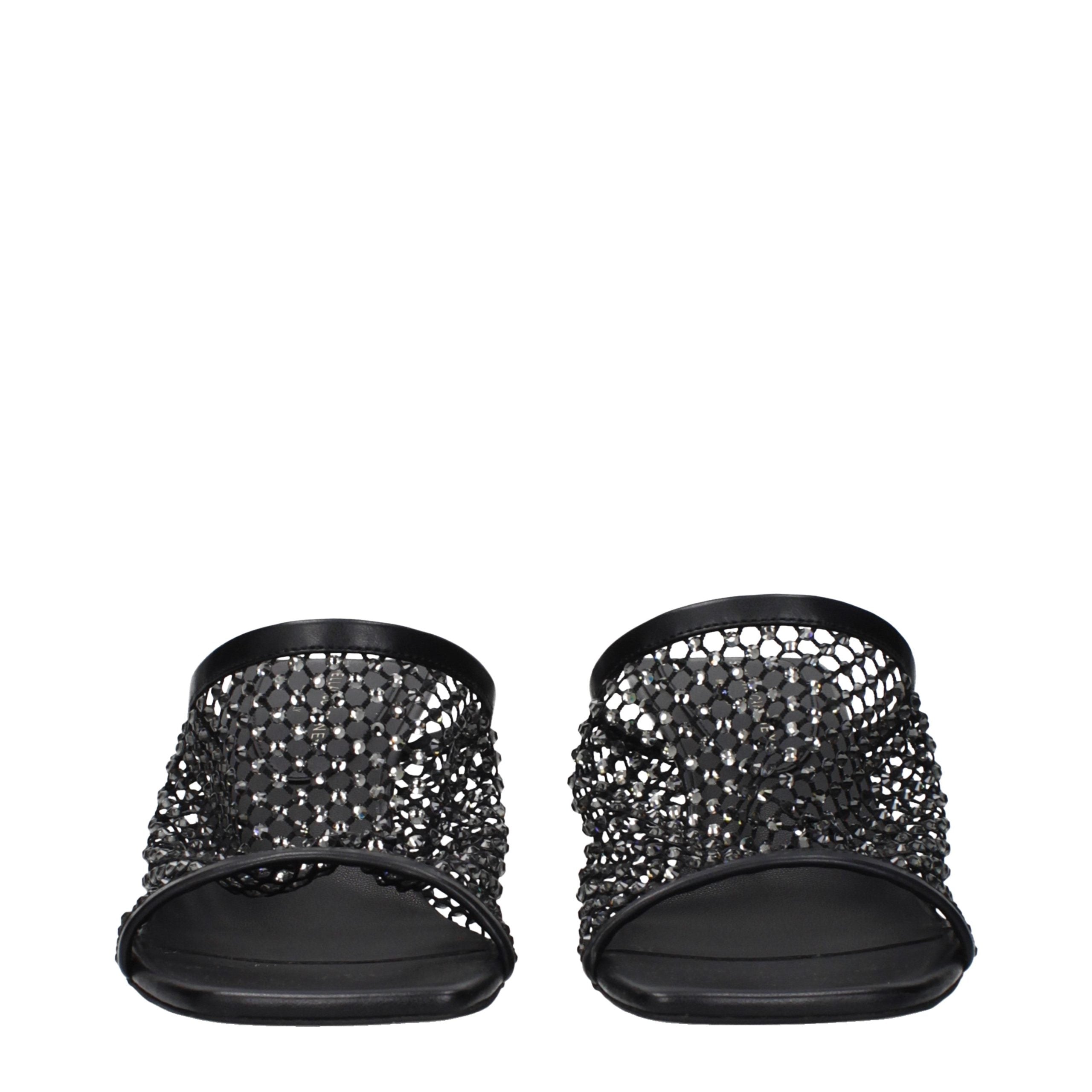 Black Leather Stiletto Heel Sandals