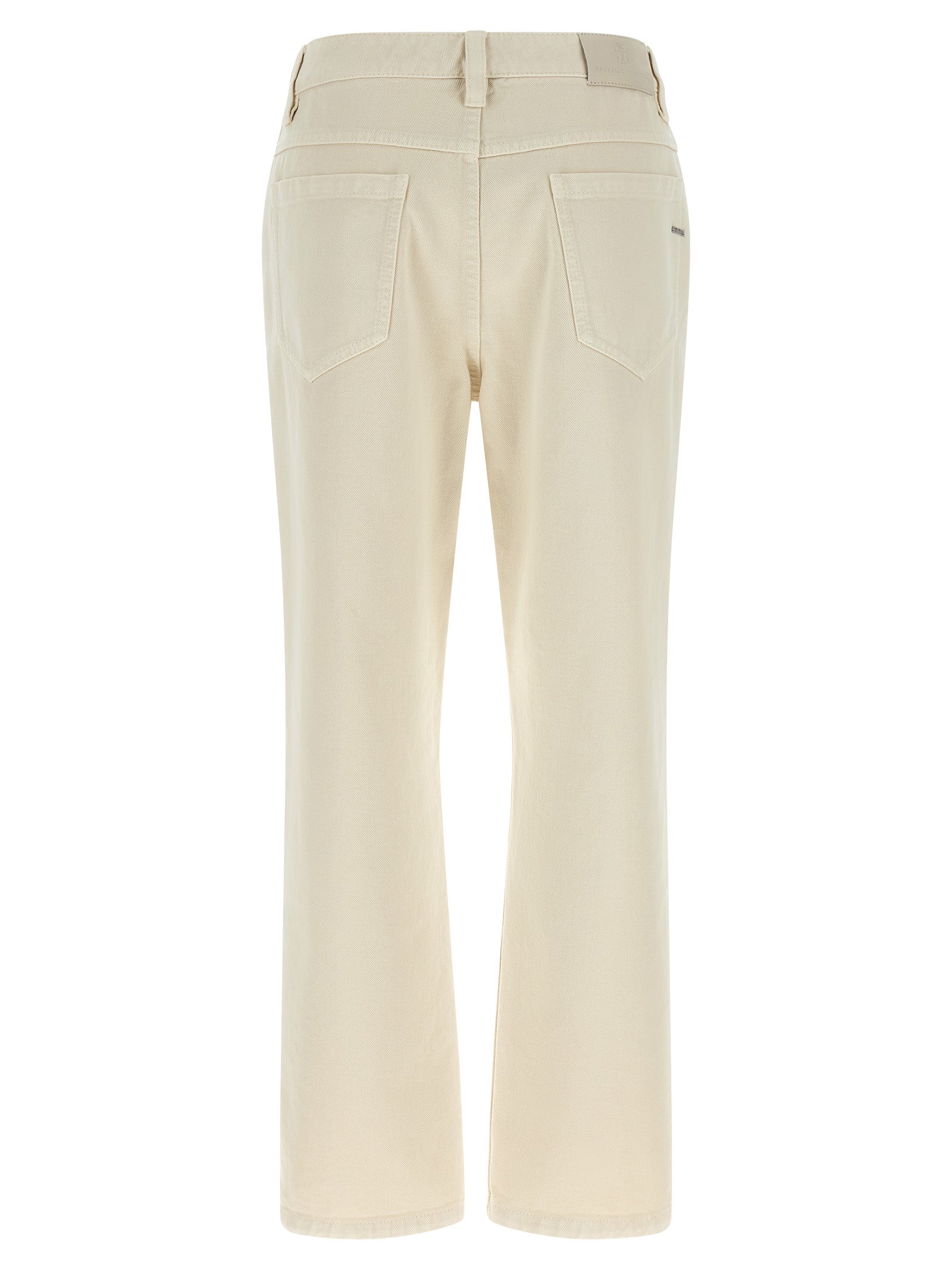 Beige Cotton Straight-Leg Jeans