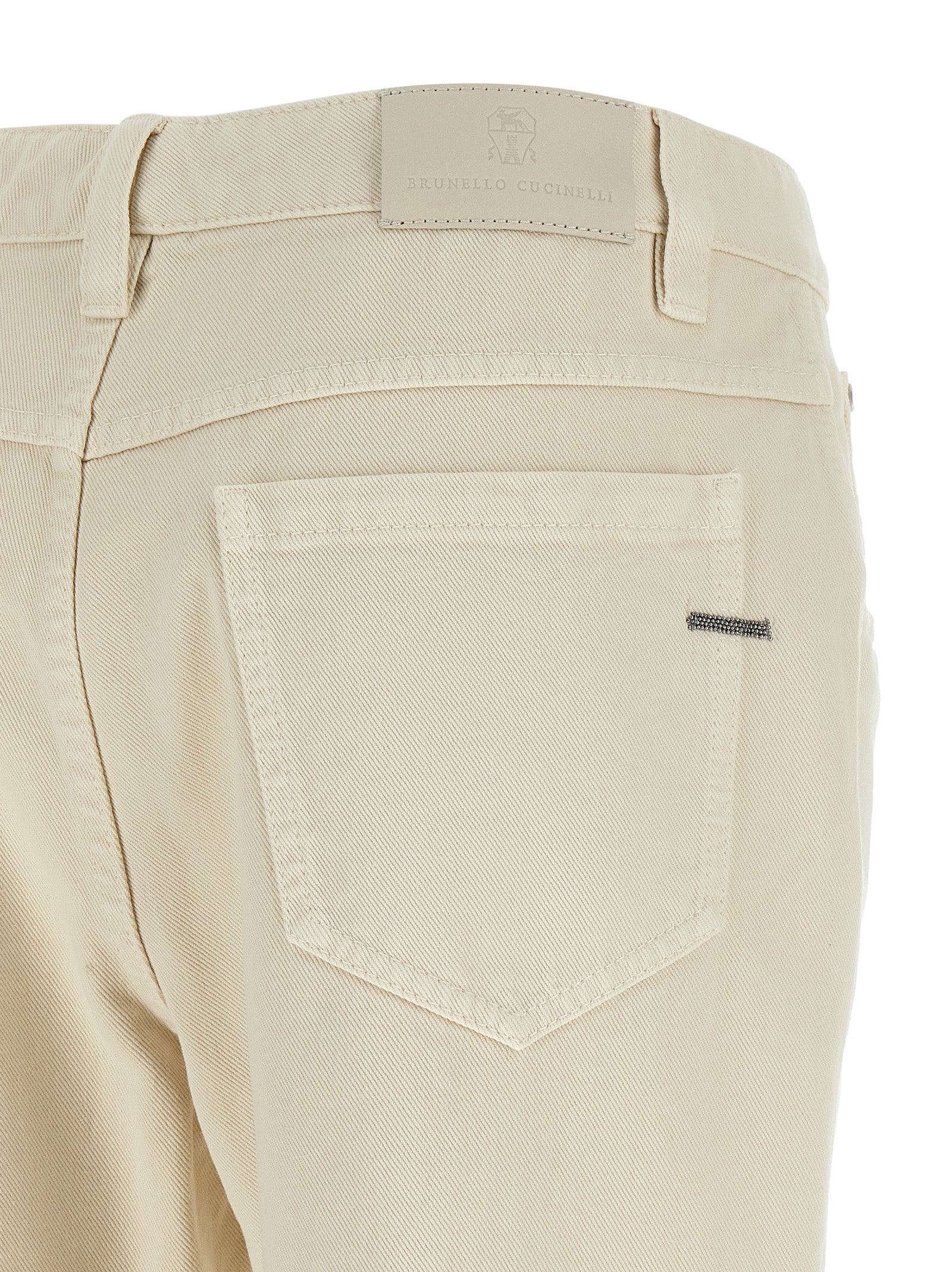 Beige Cotton Straight-Leg Jeans