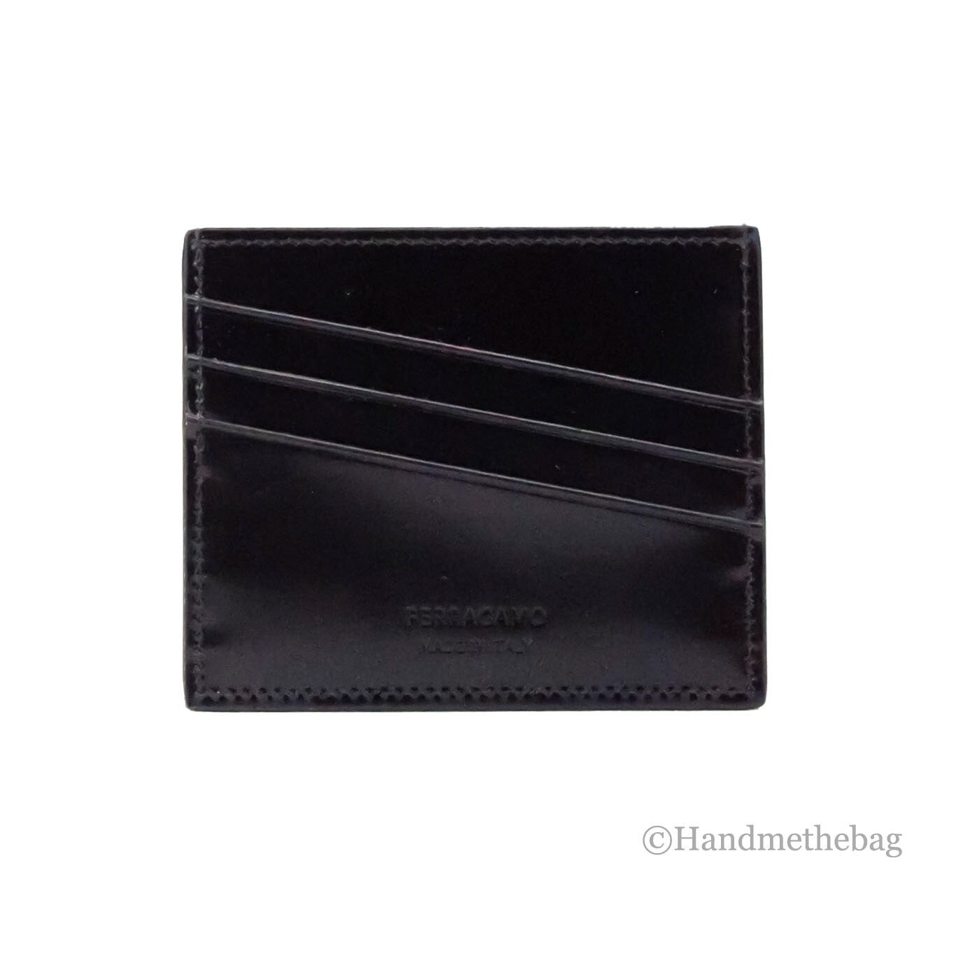 Salvatore Ferragamo Slim Black Embossed Patent Leather Card Case Wallet