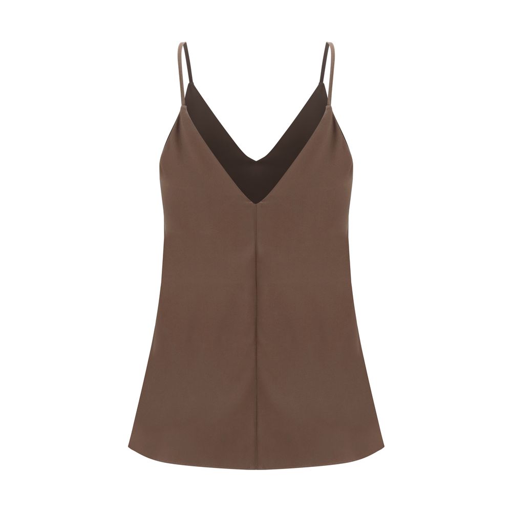 Brown Silk Sleeveles T-Shirt