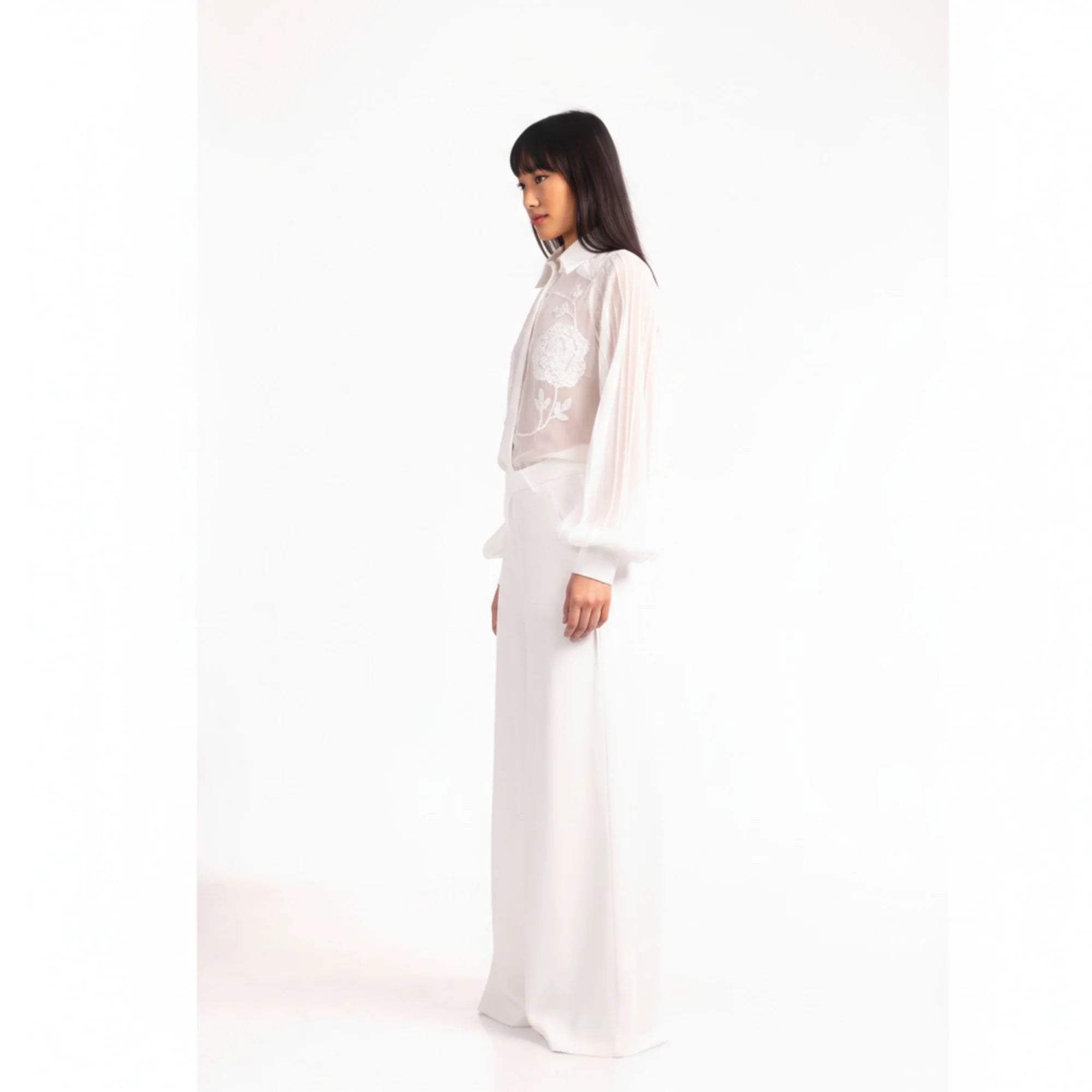 White Embroidered Rose Shirt