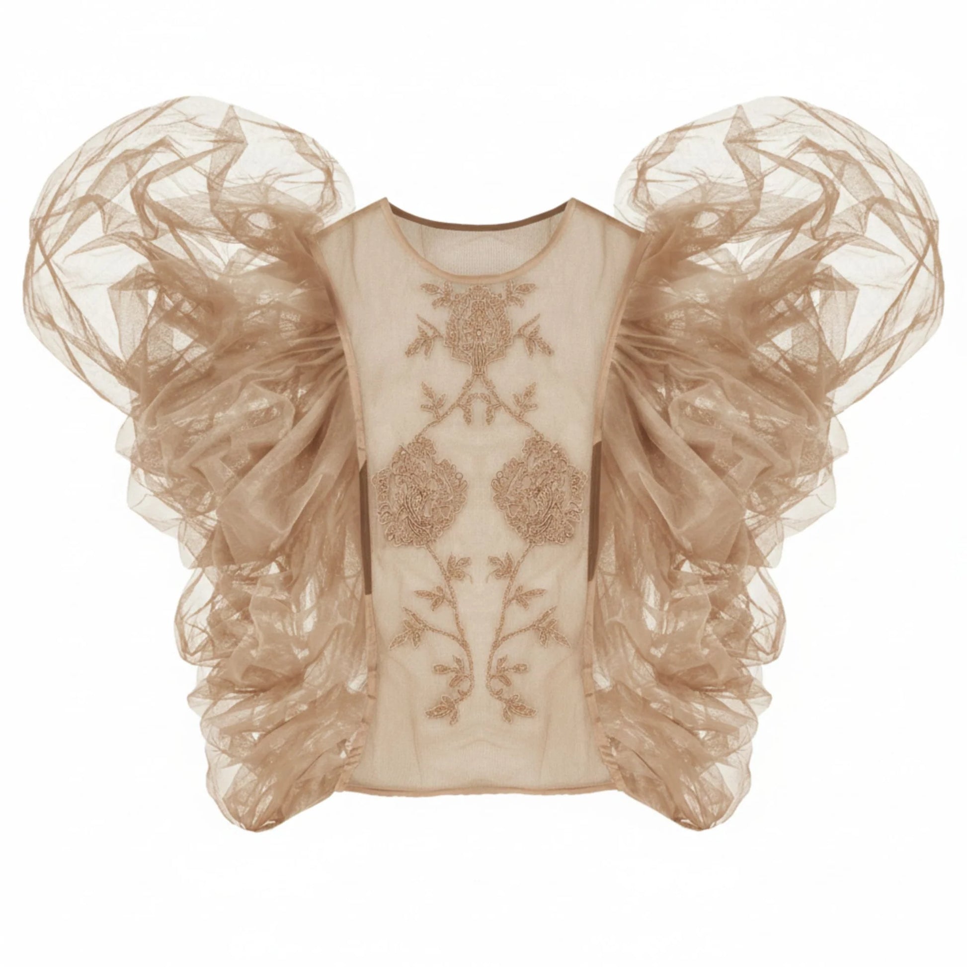 Beige Embroidered Top with Detachable Sleeves