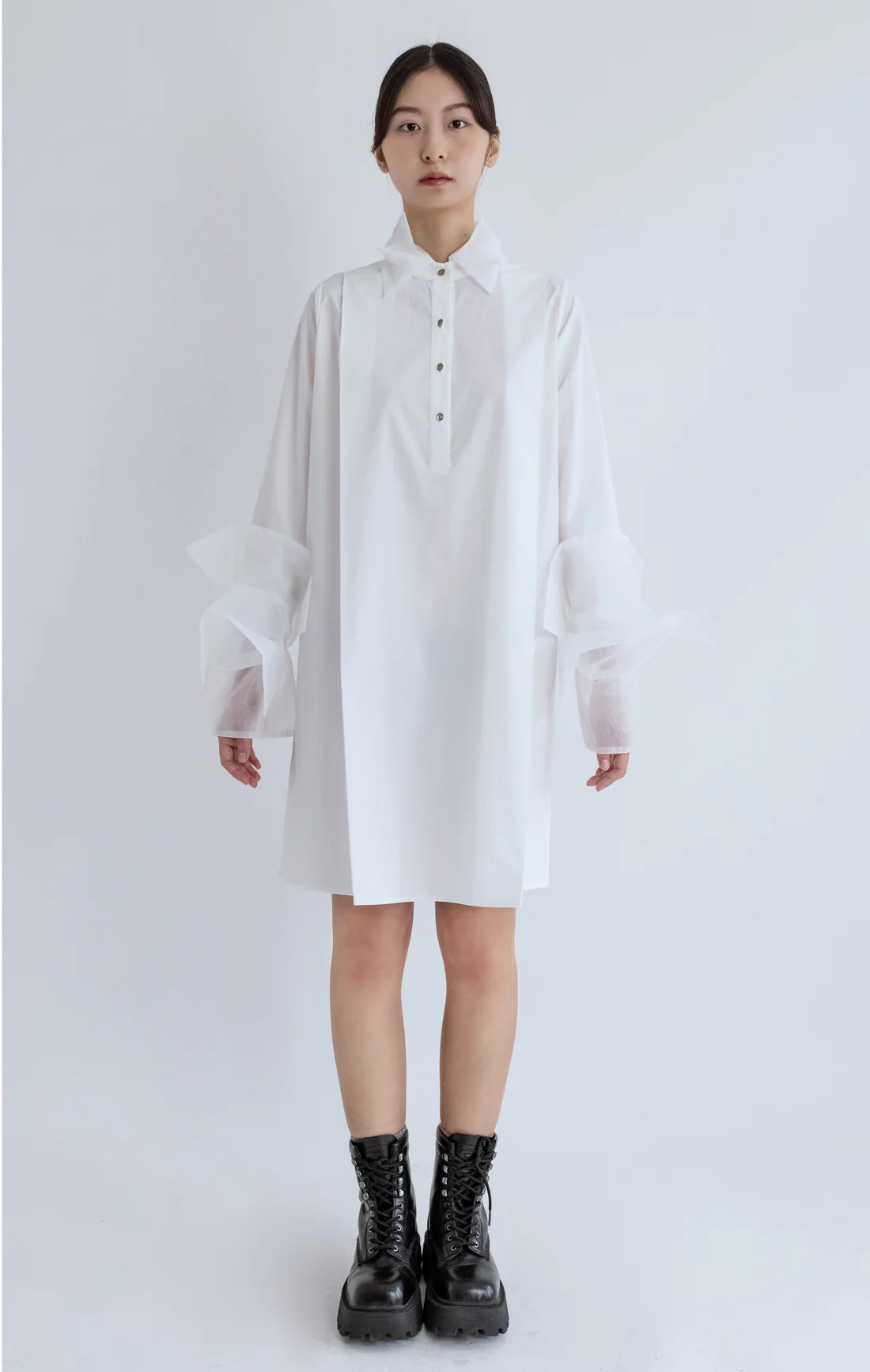 Organza Shirt Dress - Black