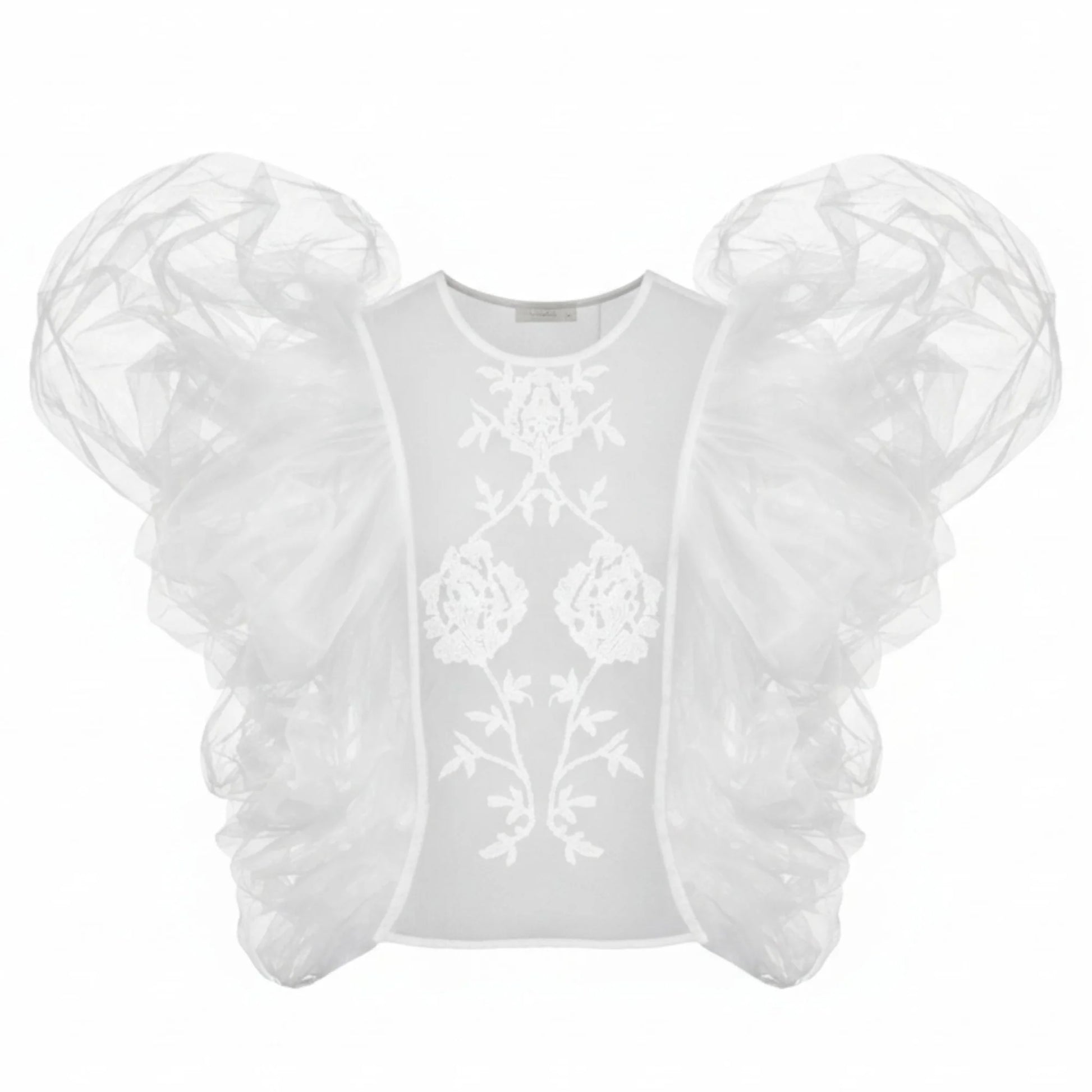 White Embroidered Top with Detachable Sleeves