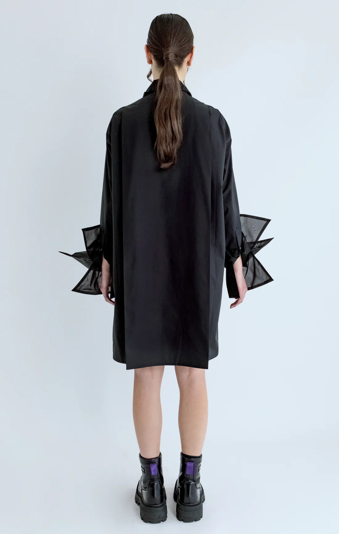 Organza Shirt Dress - Black
