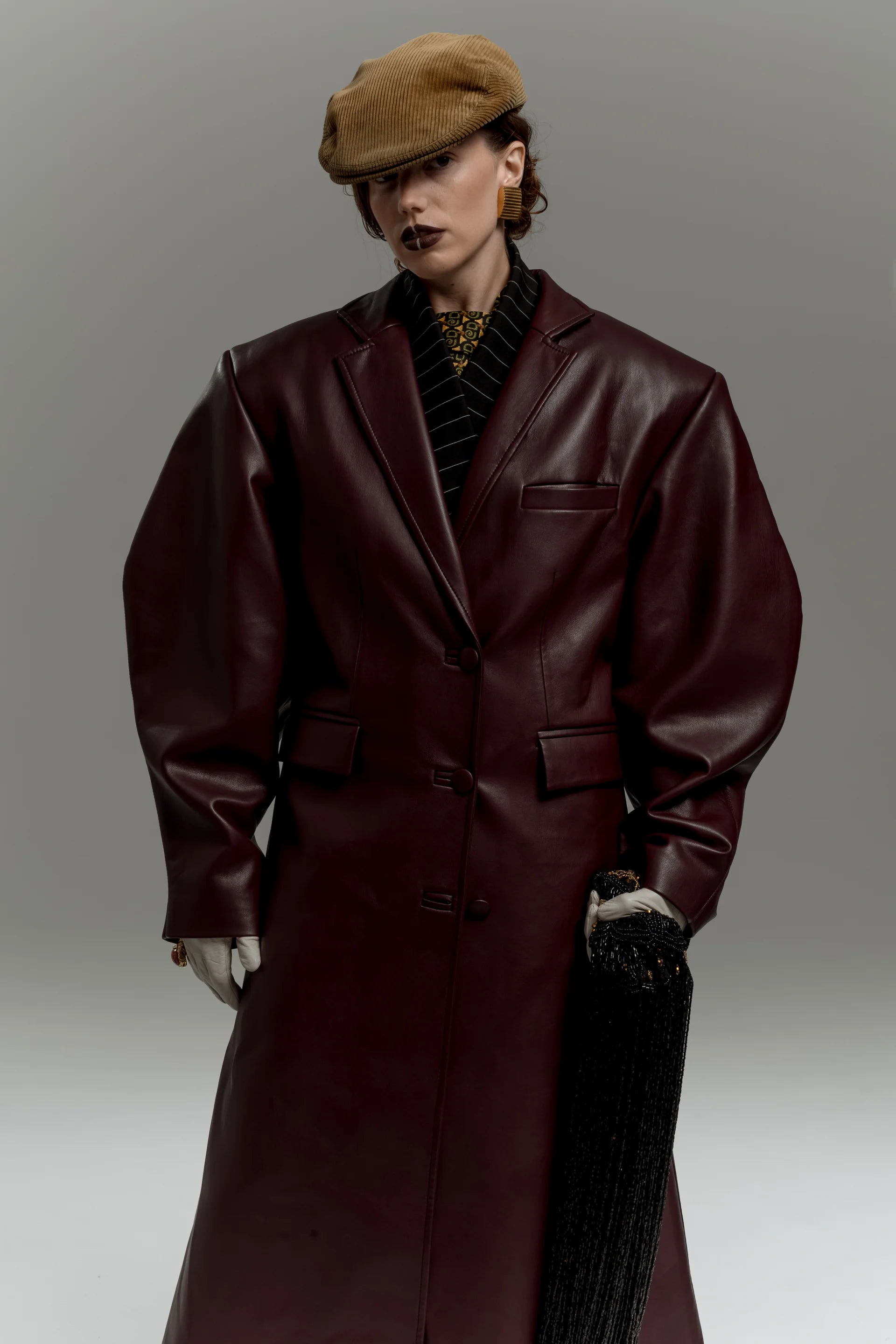 Burgundy Faux Leather Trench Coat