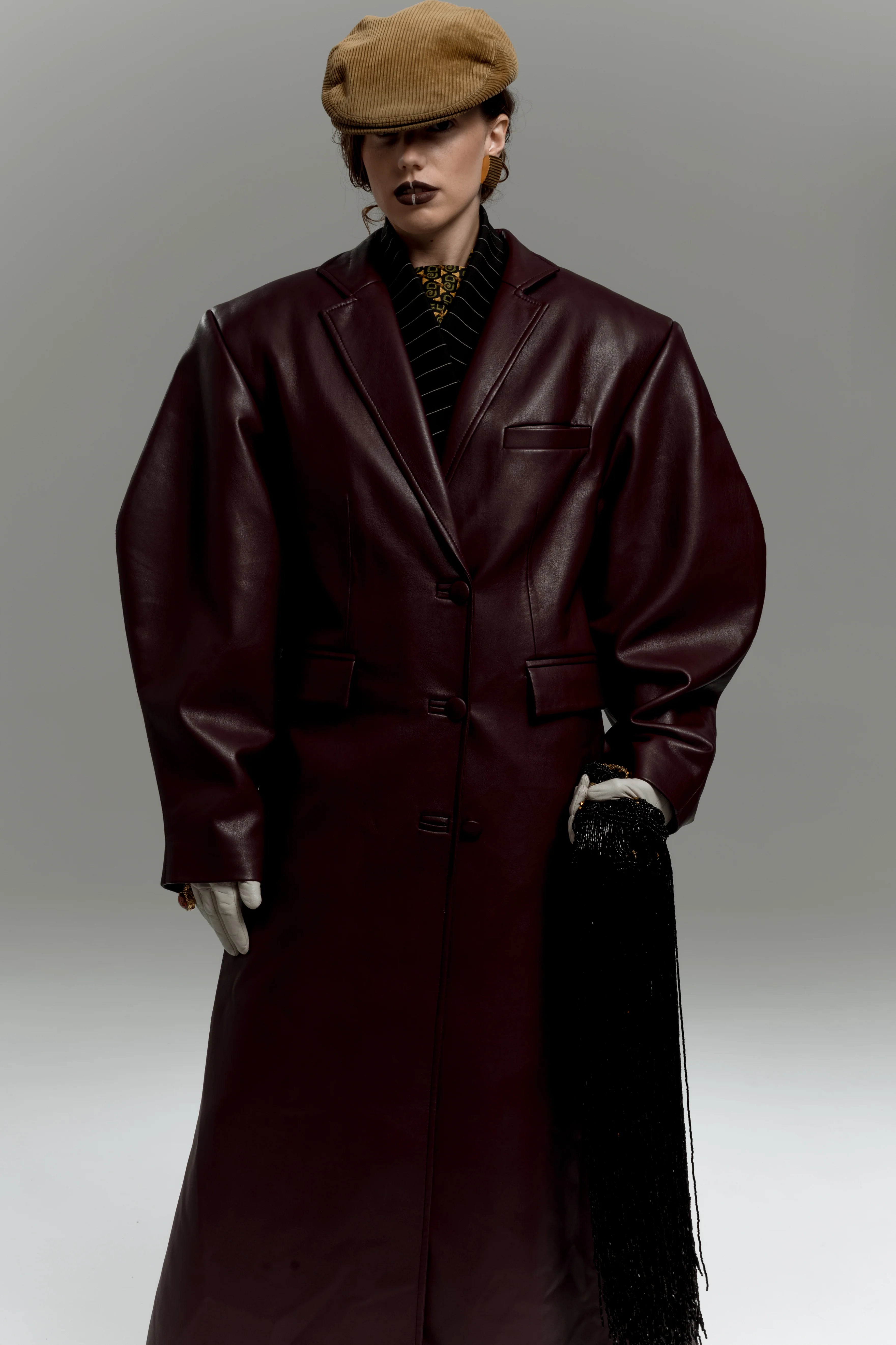 Burgundy Faux Leather Trench Coat