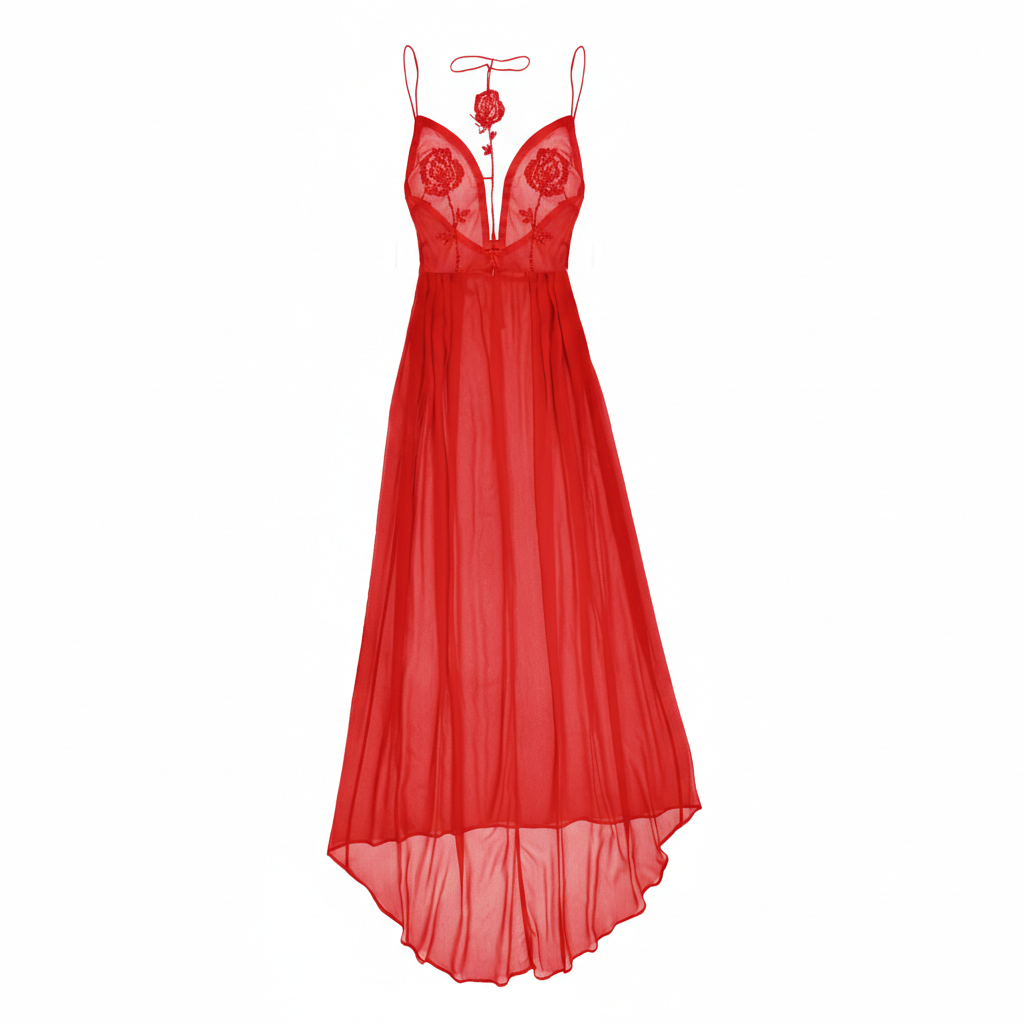 Red Rose Embroidered Maxi Dress