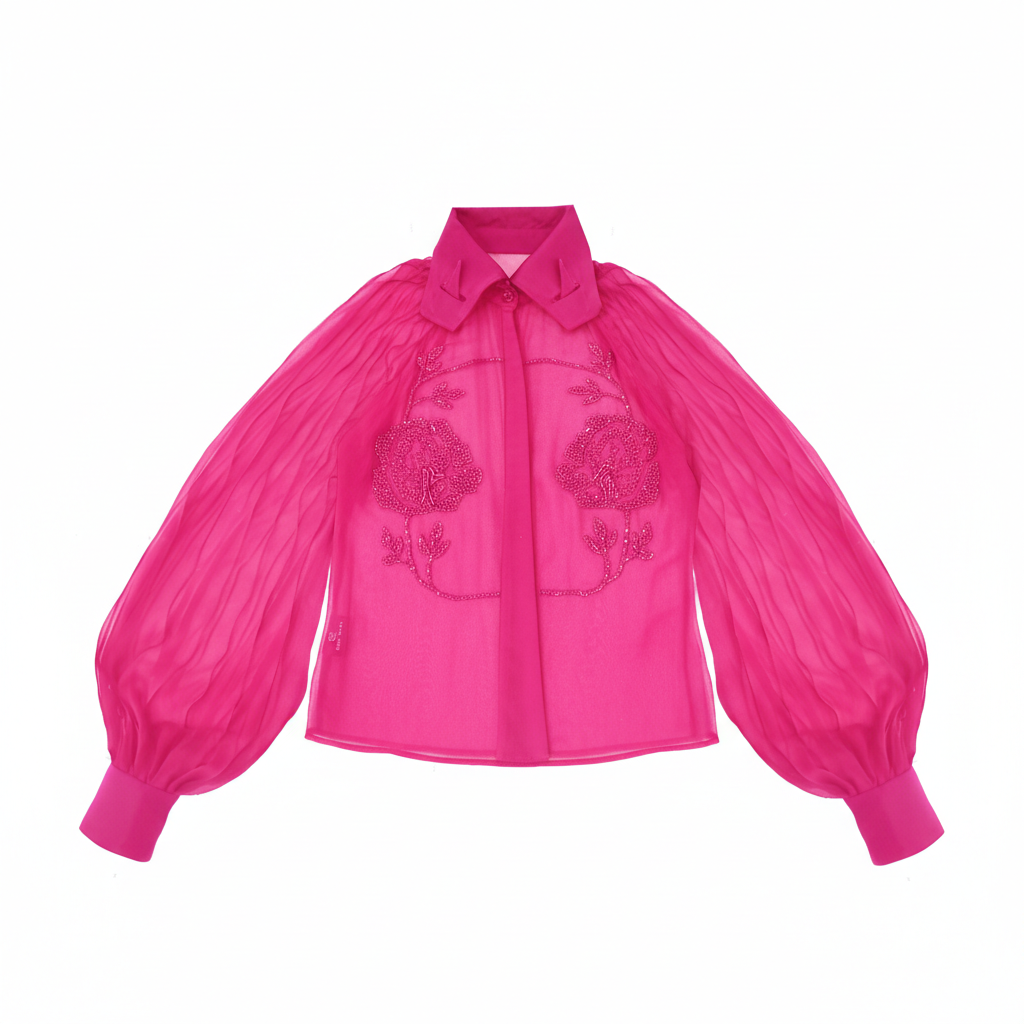 Pink Embroidered Rose Shirt