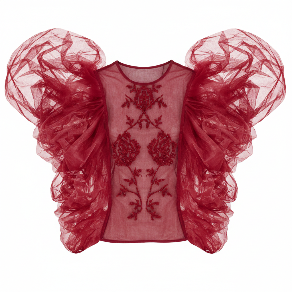 Burgundy Embroidered Top with Detachable Sleeves