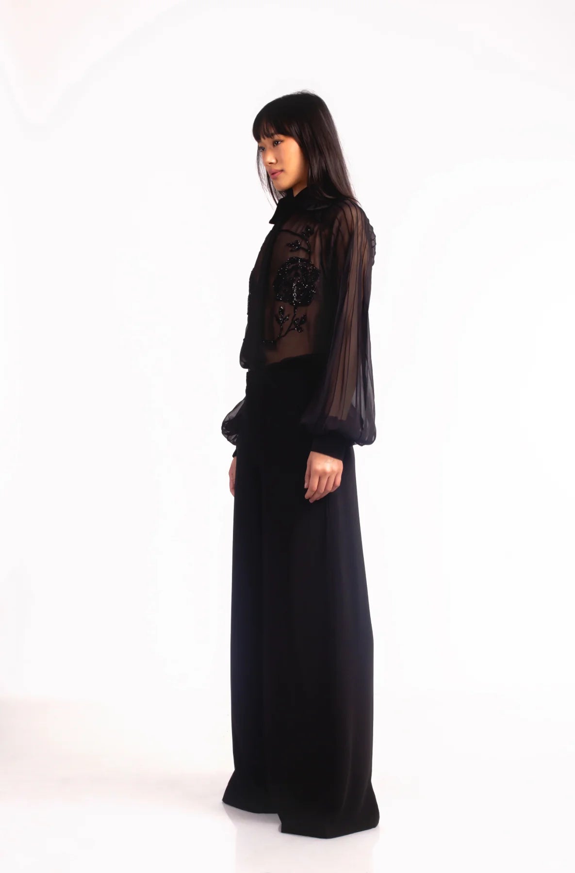 Black Embroidered Rose Shirt