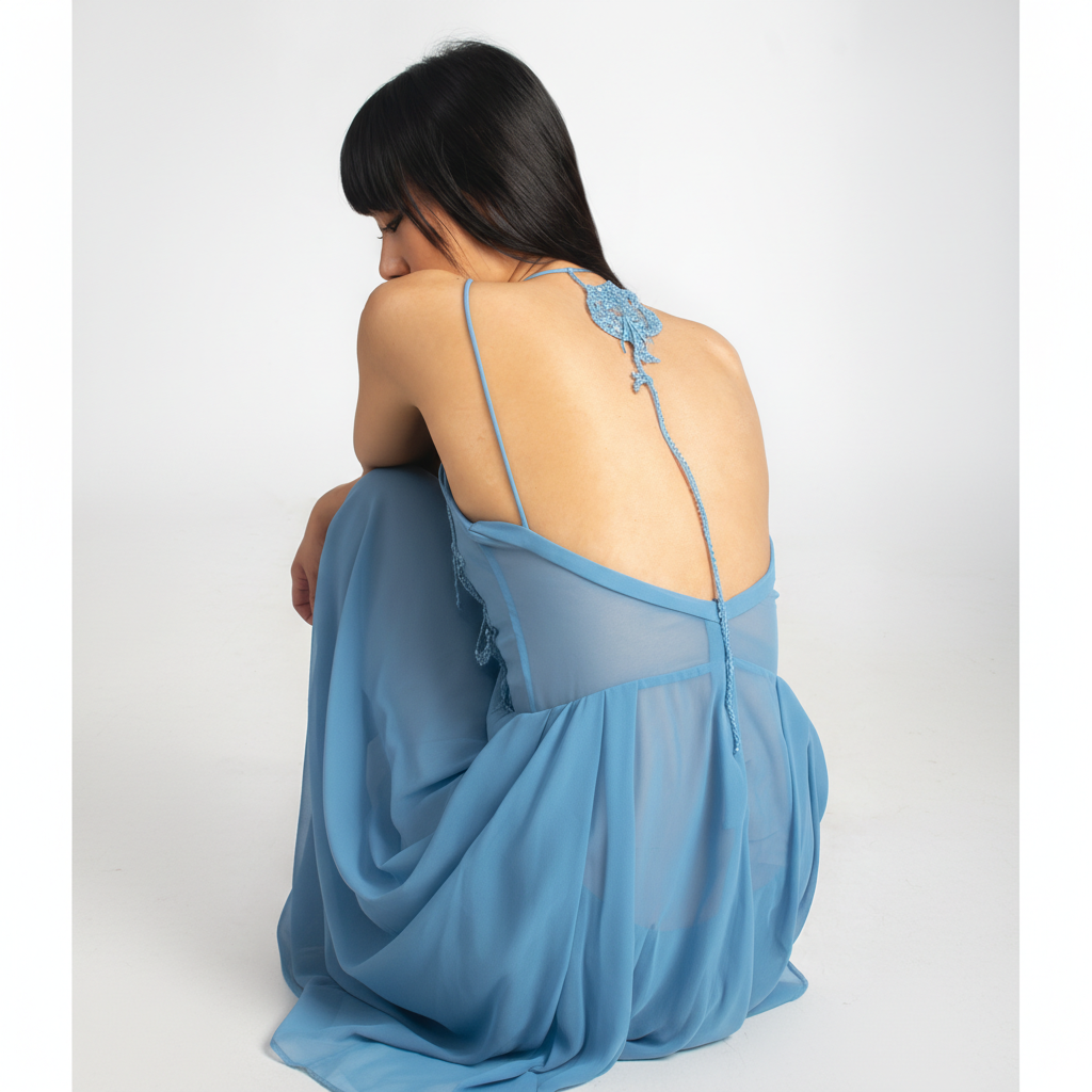 Blue Rose Embroidered Maxi Dress