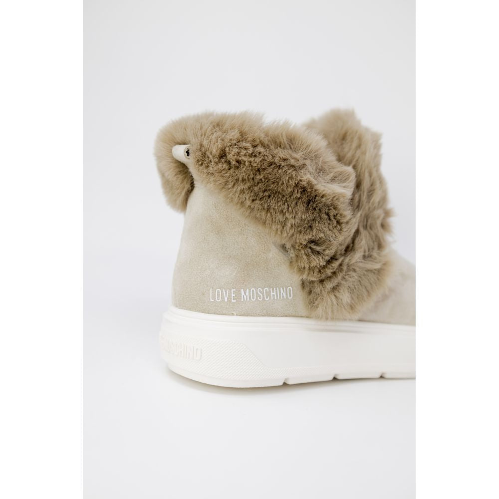Beige Leather Chunky Sneakers