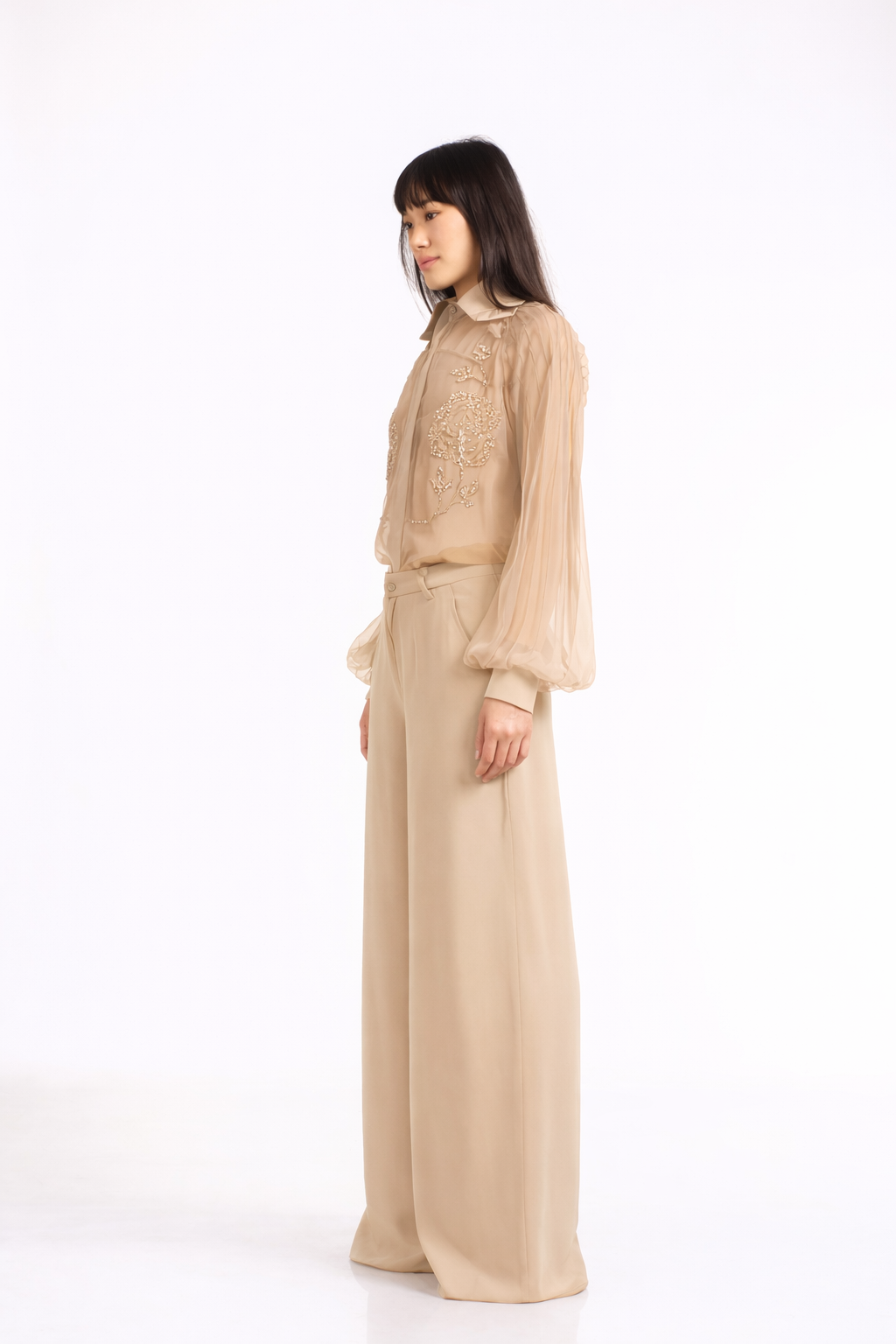 Beige Flared Trousers
