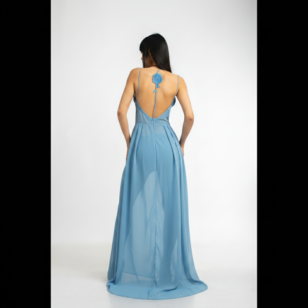 Blue Rose Embroidered Maxi Dress