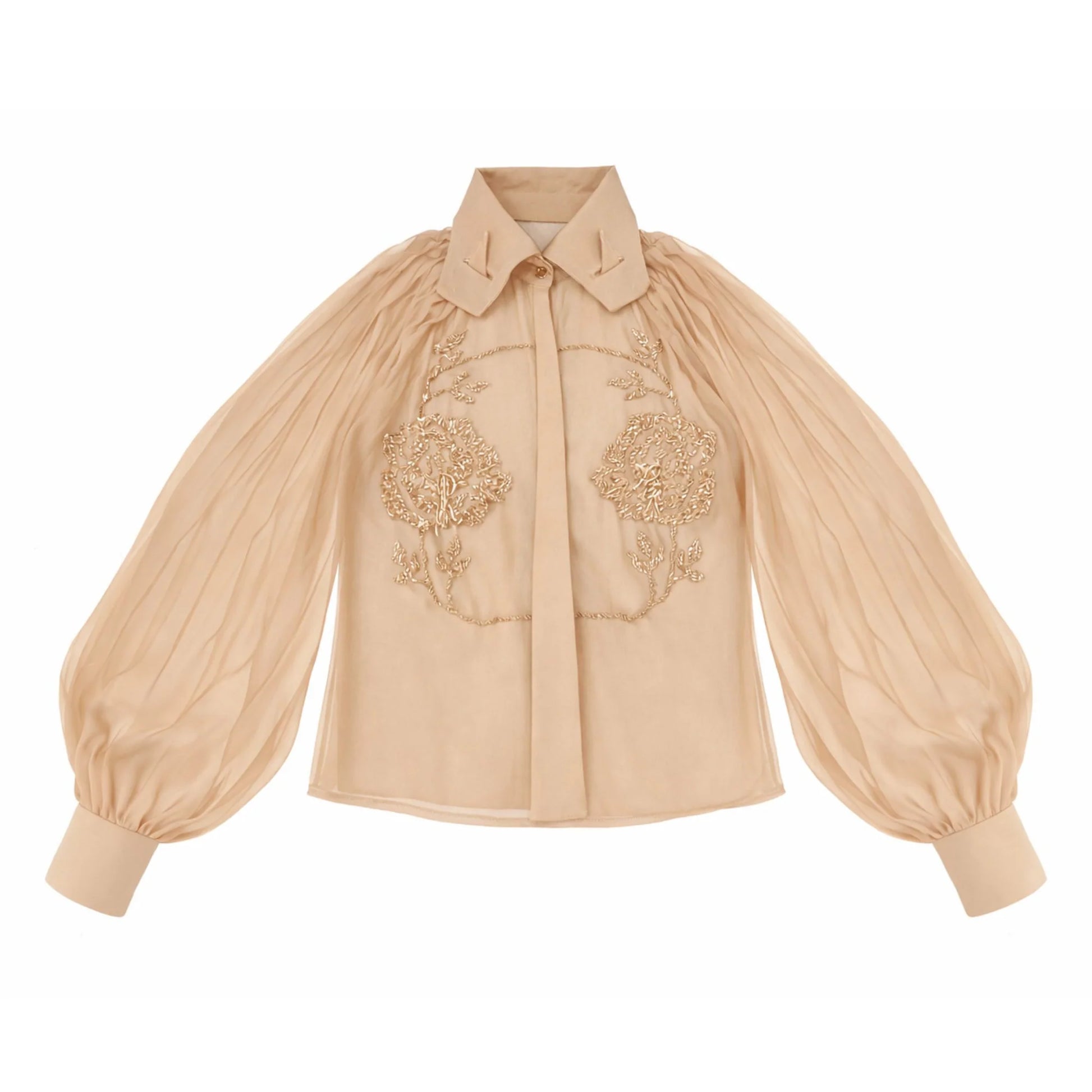 Beige Embroidered Rose Shirt