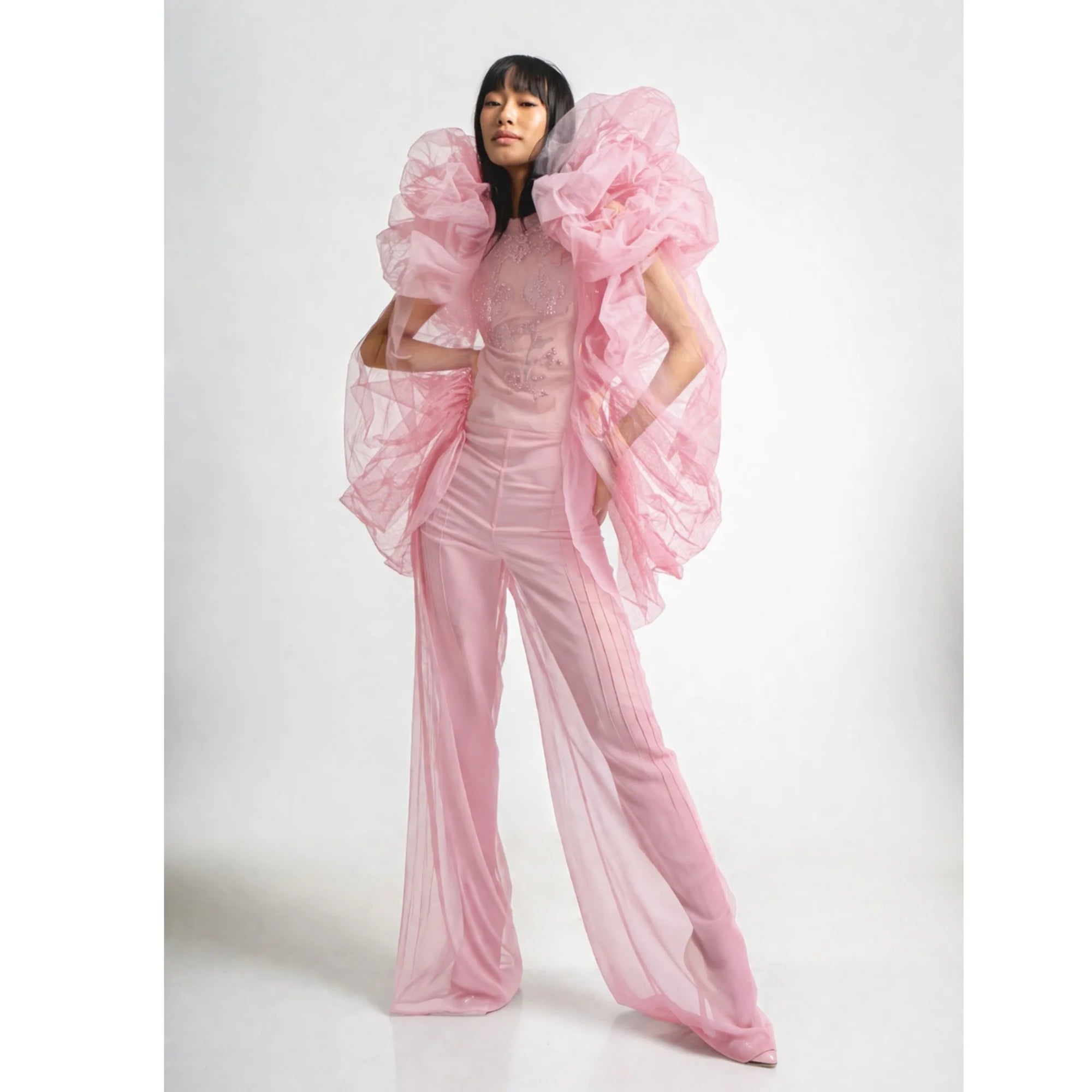 Pink Sheer Pin Tuck Trousers
