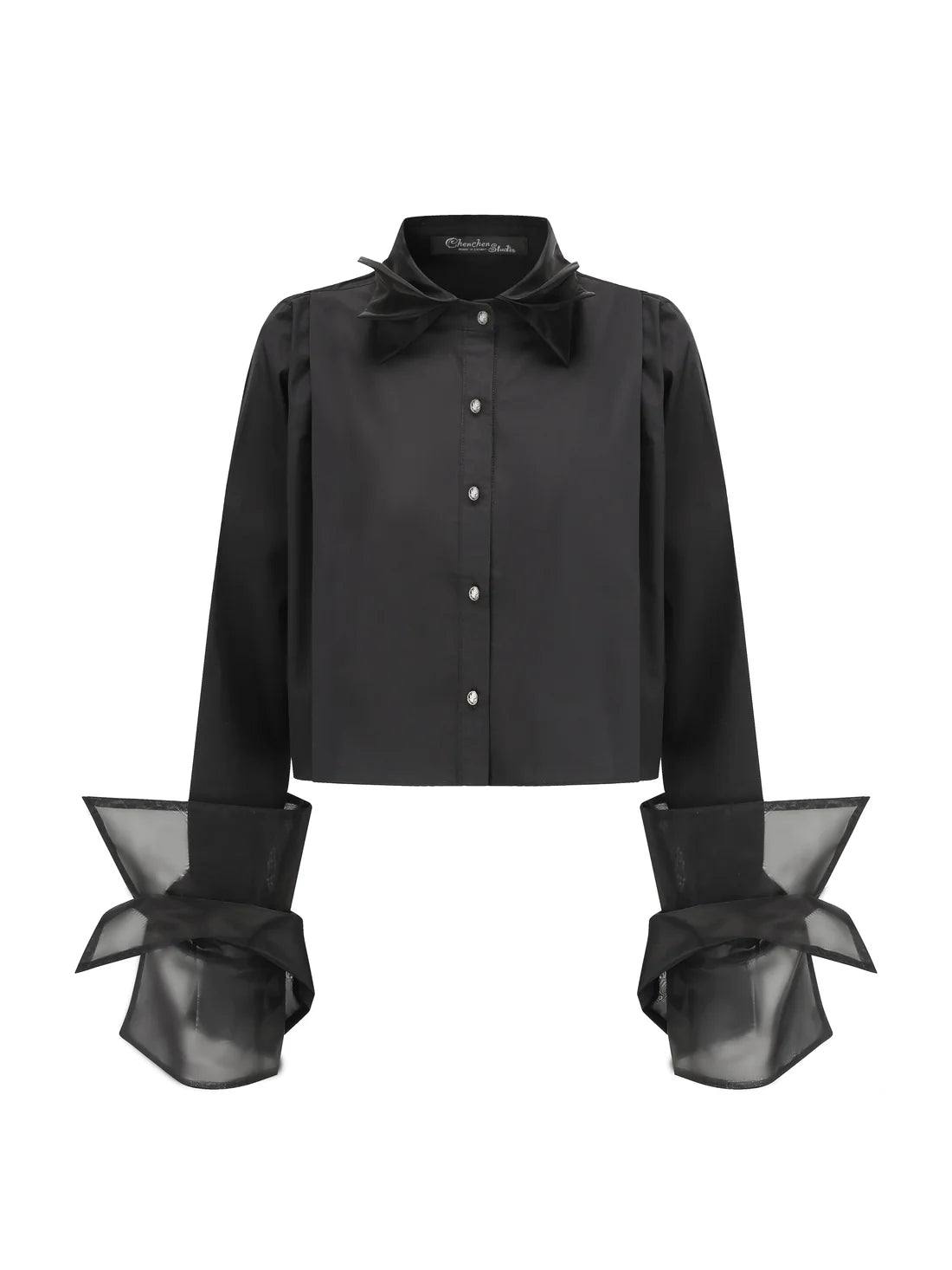 Organza Cropped Shirt - Black