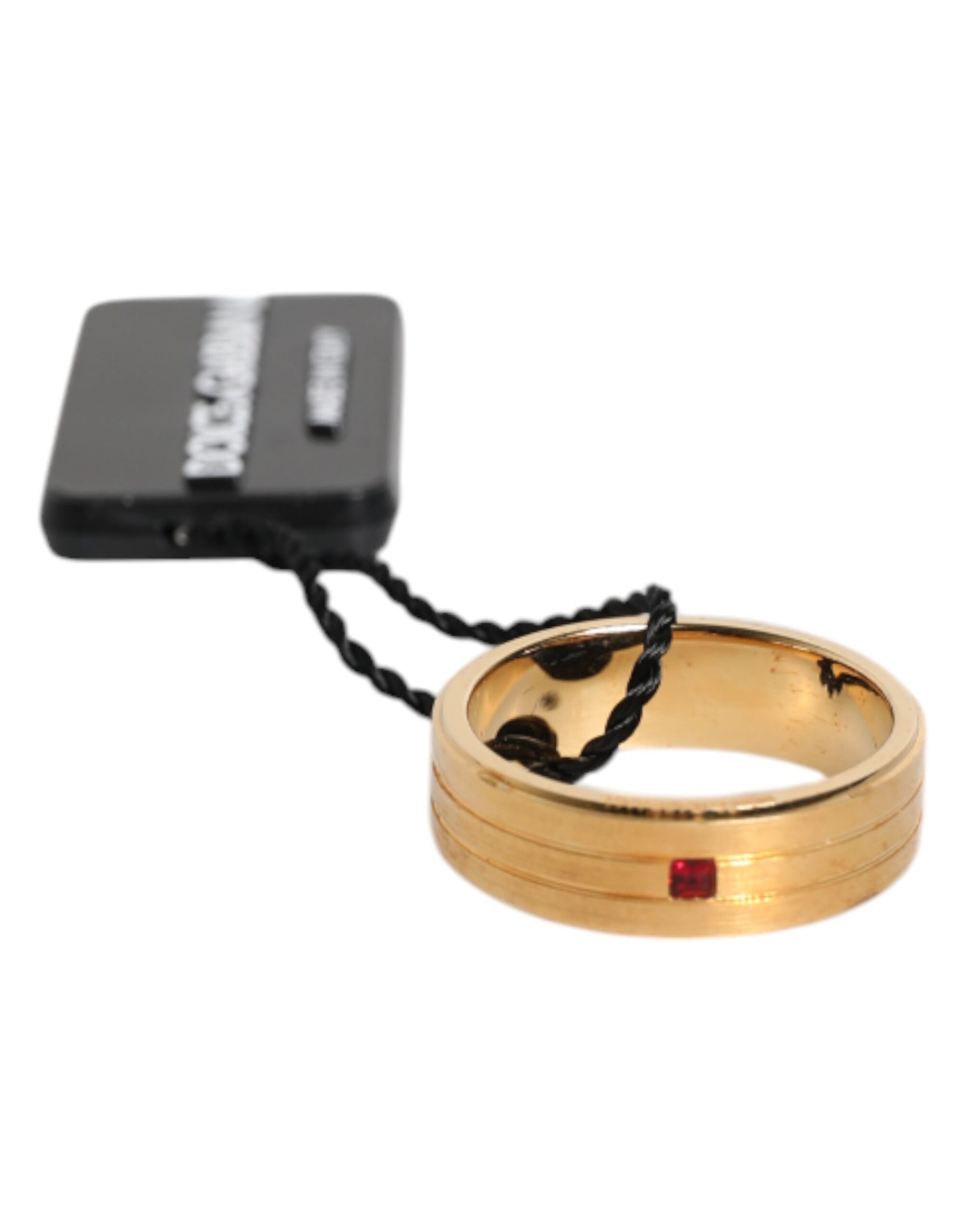 Gold Tone Brass Red Crystal DG Logo Ring