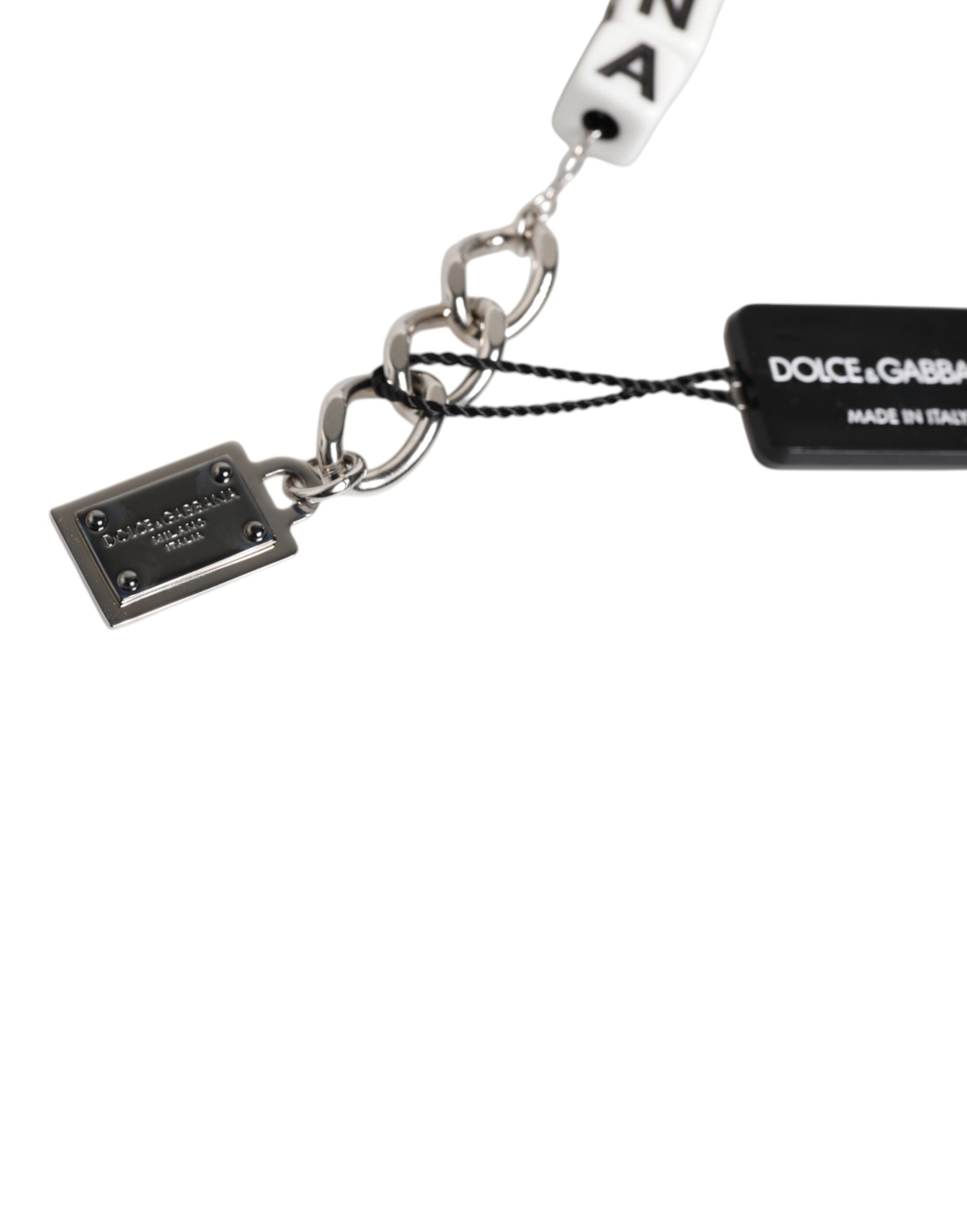 Silver Brass Chain Dice Logo Embellished Charm Bracelet