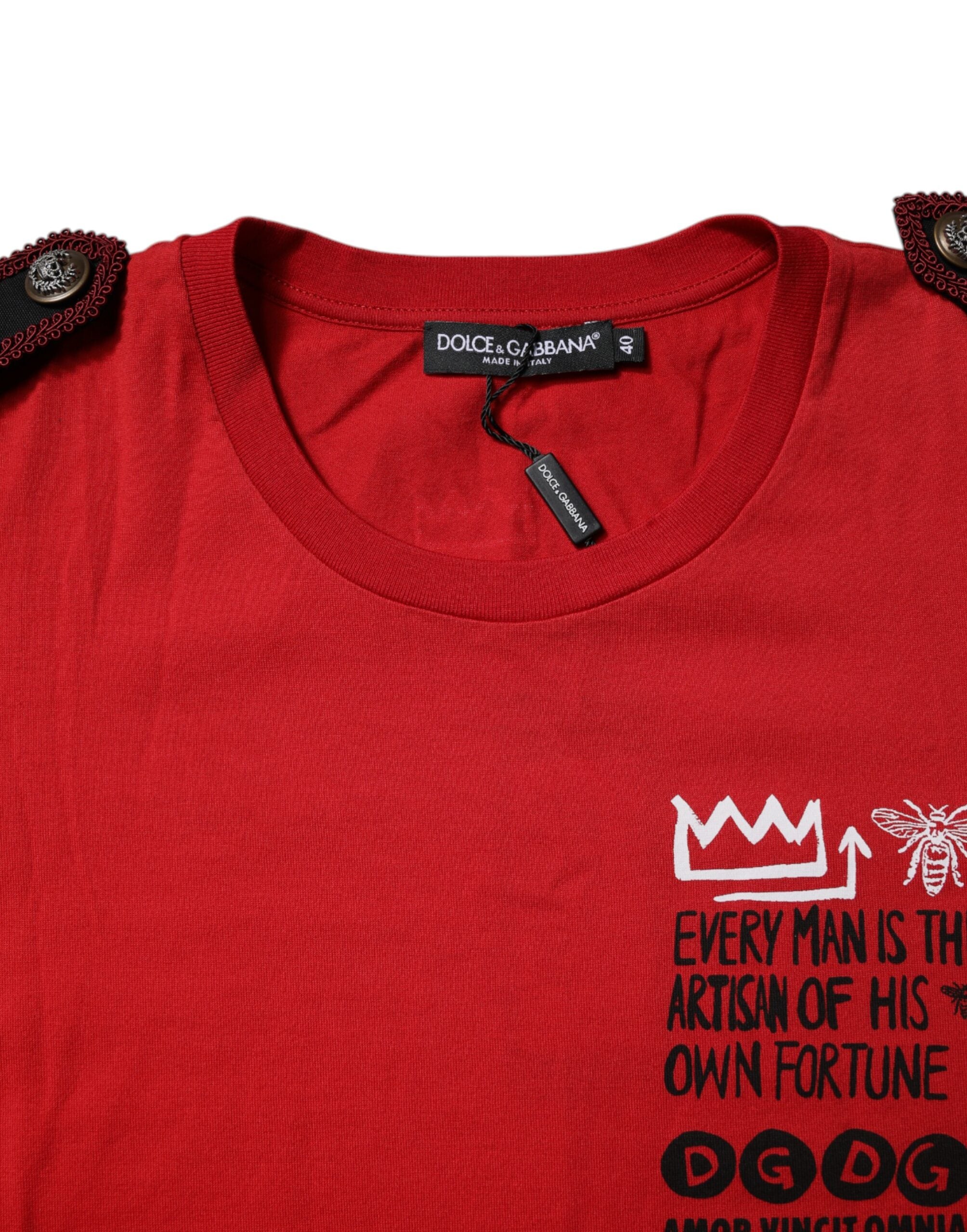 Red Cotton Round Neck Short Sleeves T-shirt