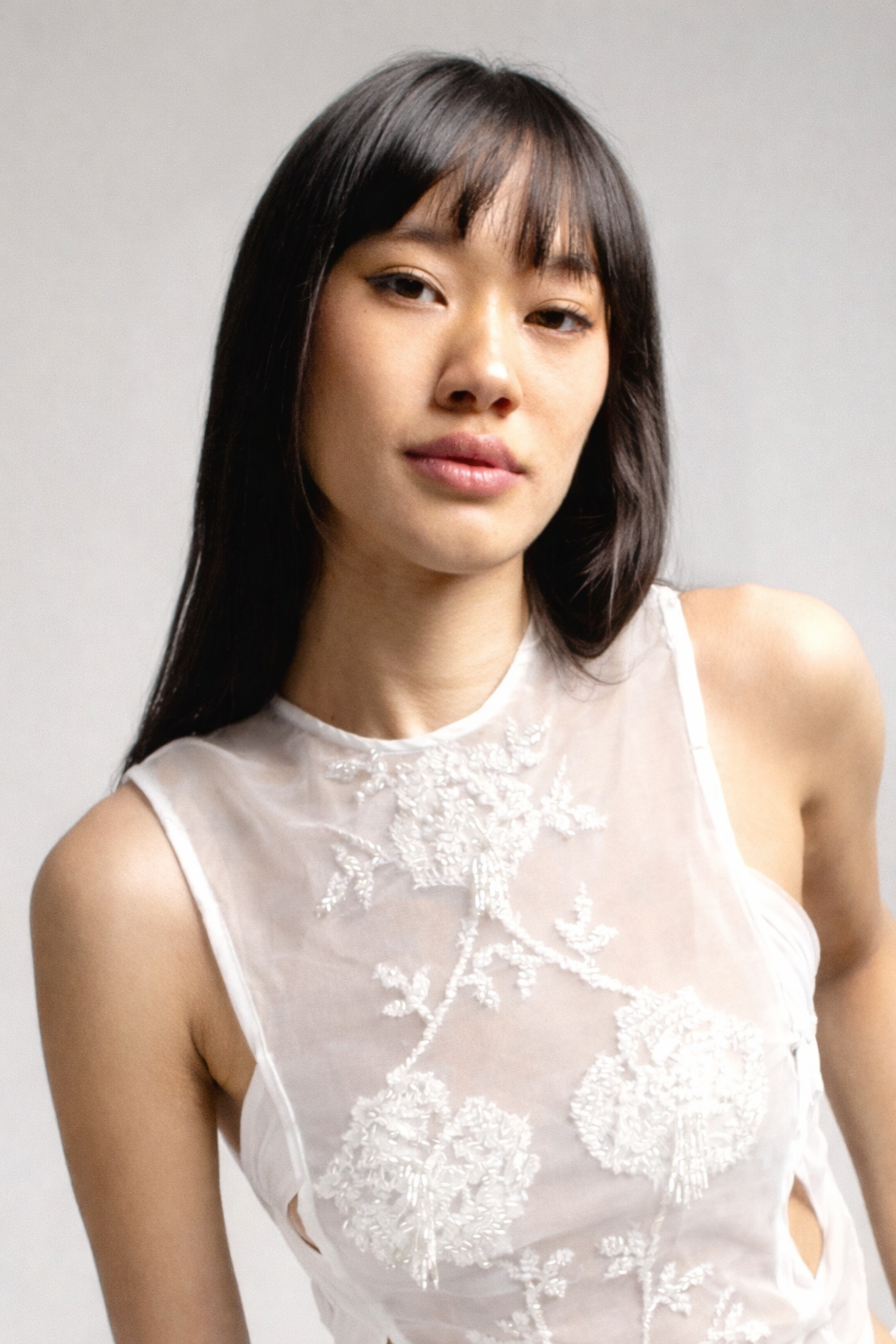 White Embroidered Top with Detachable Sleeves