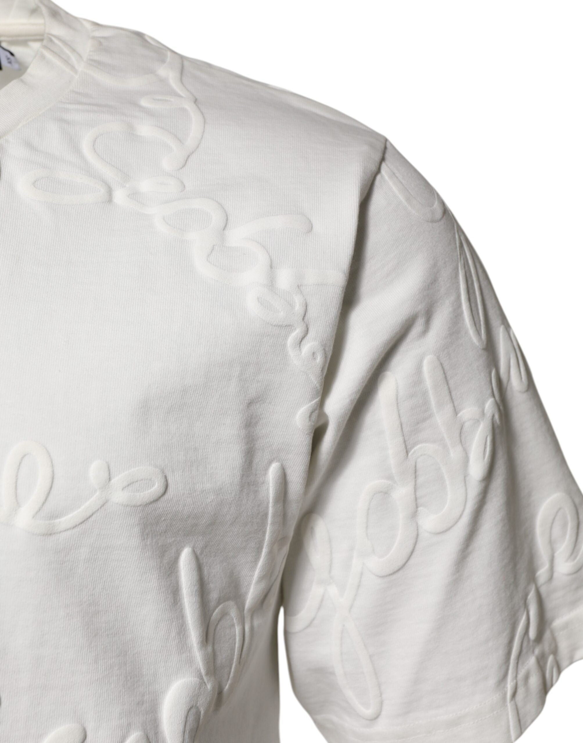 White Cotton Logo Embossed Crew Neck T-shirt