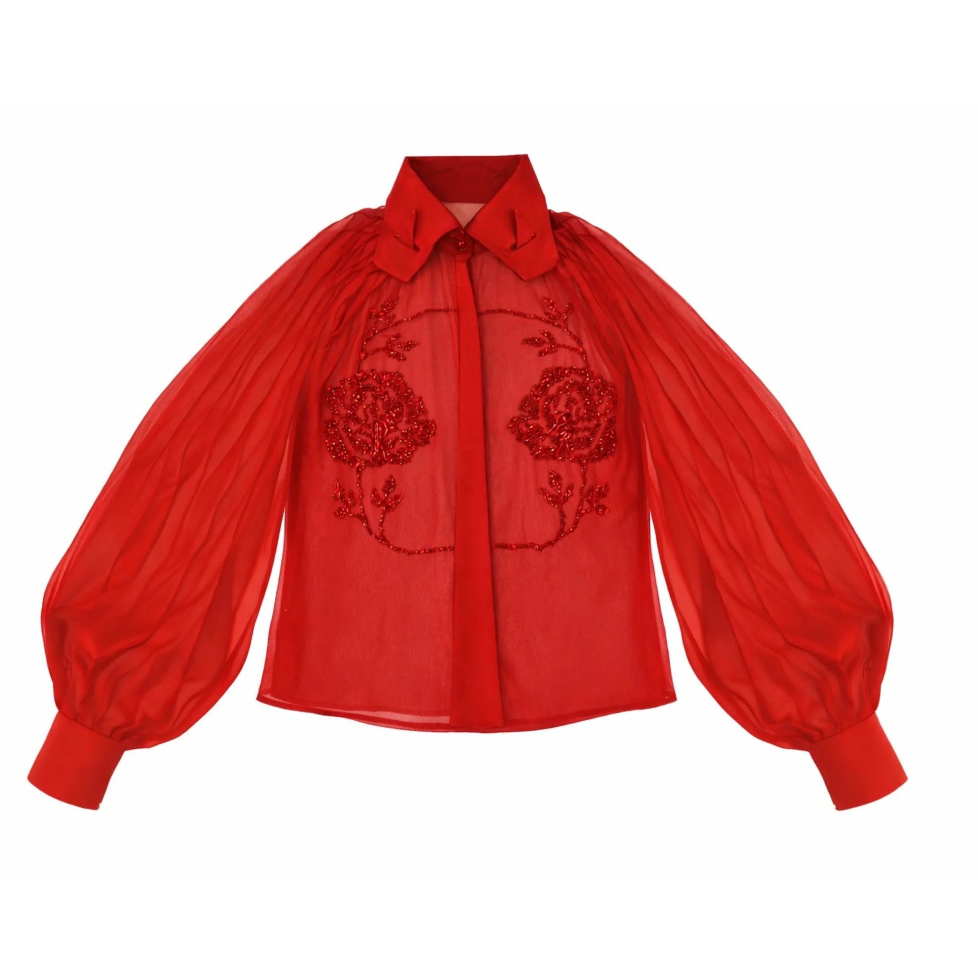 Red Embroidered Rose Shirt